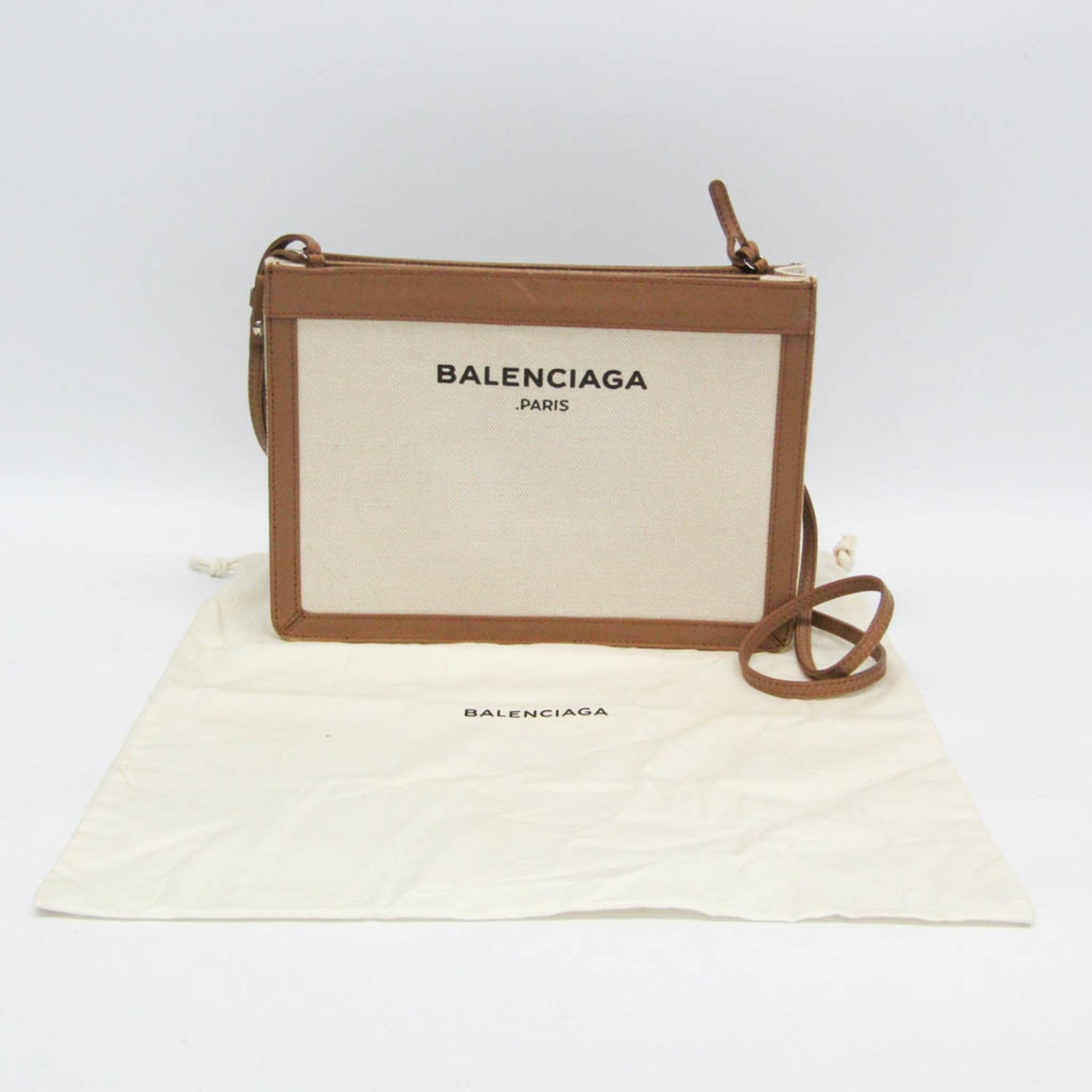 Balenciaga Navy Pochette Men,Women Canvas,Leather Shoulder Bag Beige,Off-white