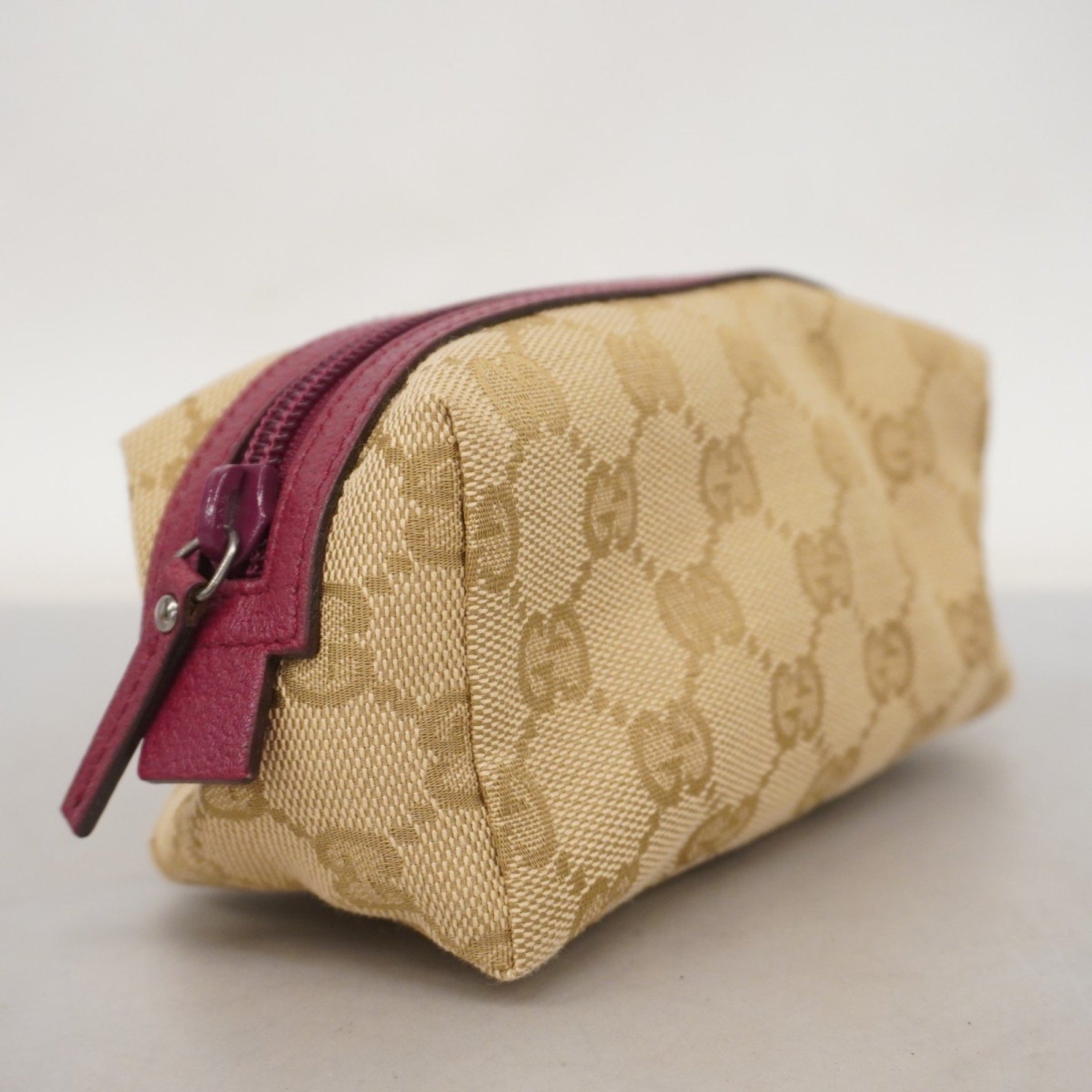 Gucci GG Canvas Pouch Beige Bordeaux
