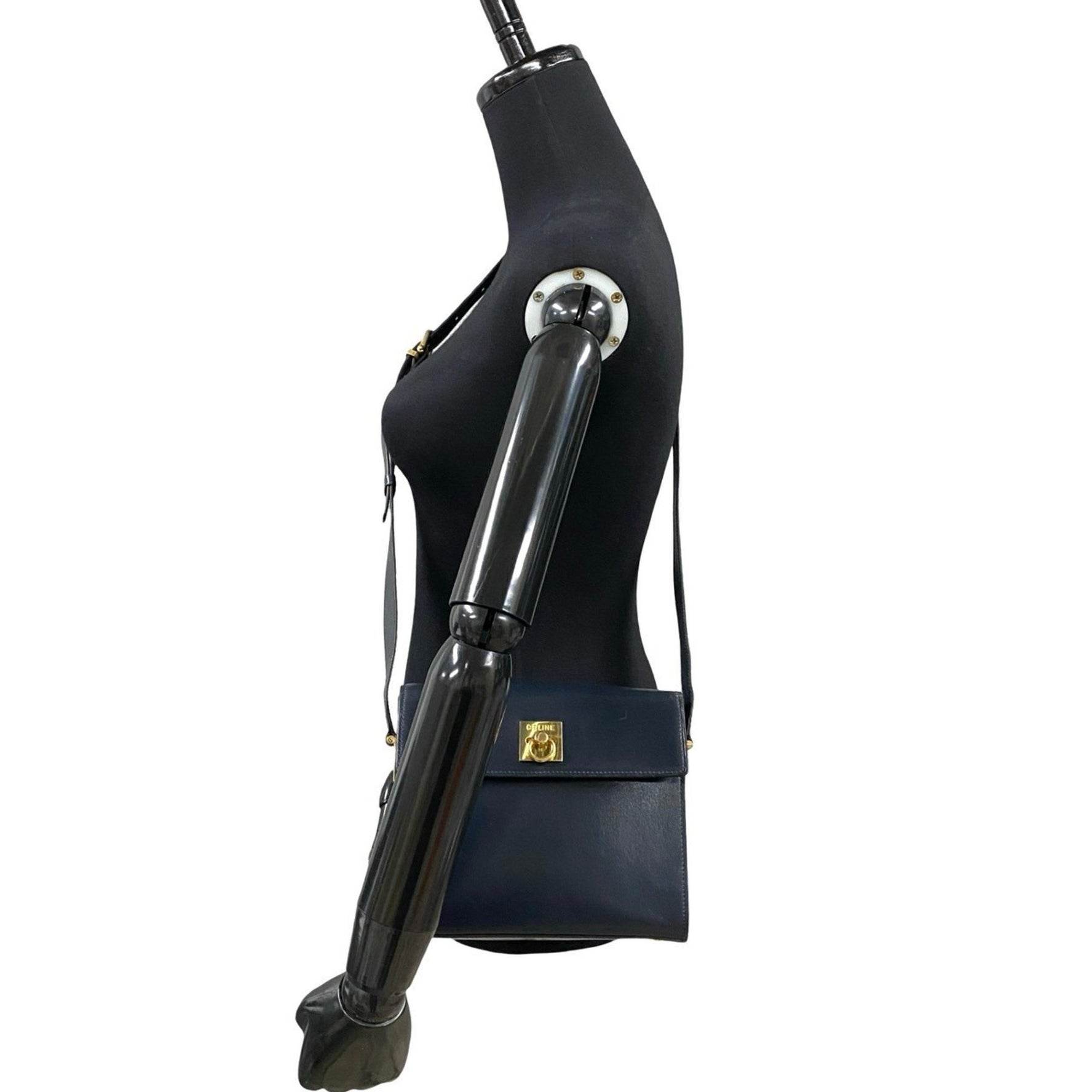 CELINE Vintage Logo Ring Hardware Leather Shoulder Bag Pochette Sacoche
