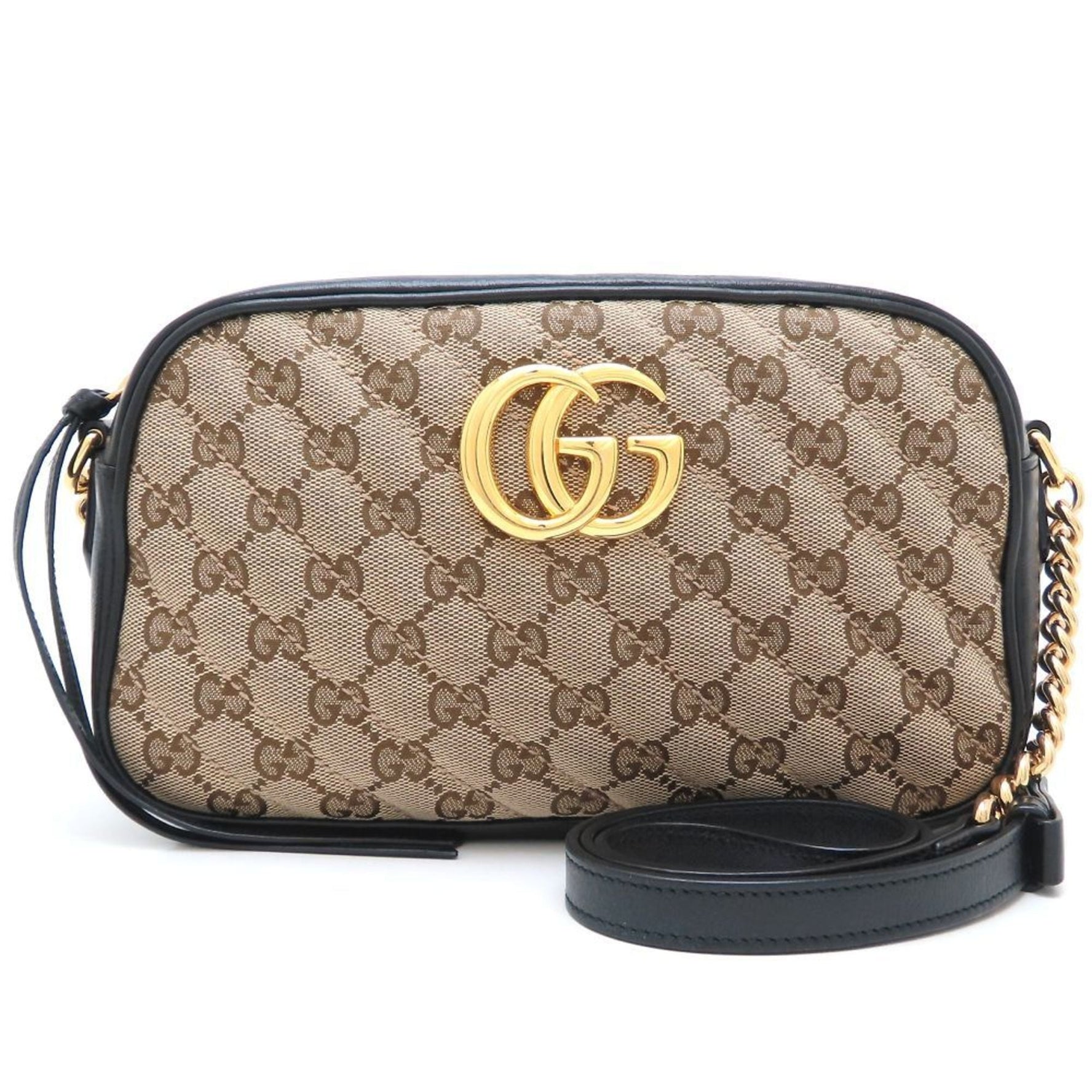 GUCCI GG Marmont Shoulder Bag in Canvas and Leather, Black