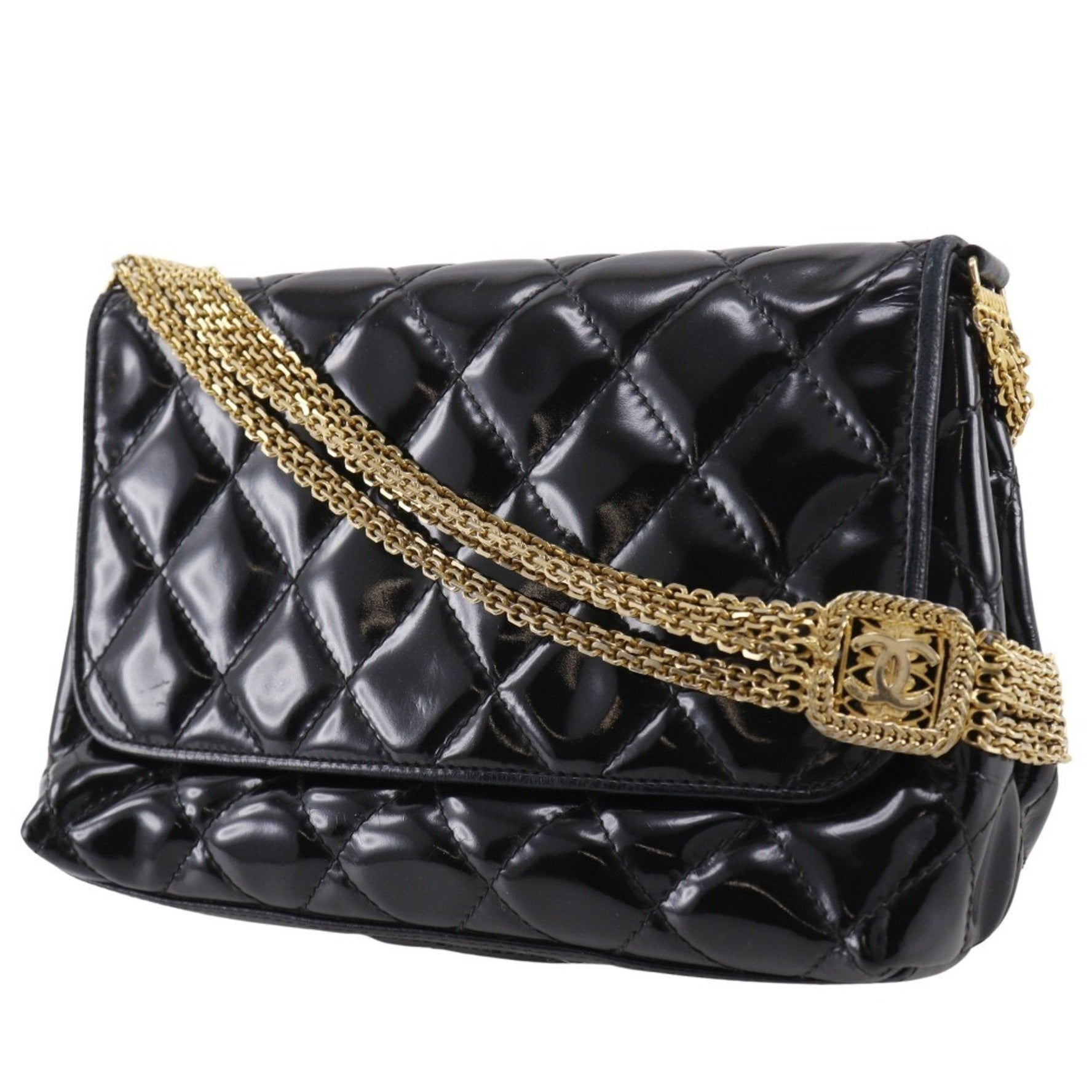 CHANEL Chain Shoulder Bag, Matelasse with Coco Mark Chain, Enamel, Snap Button