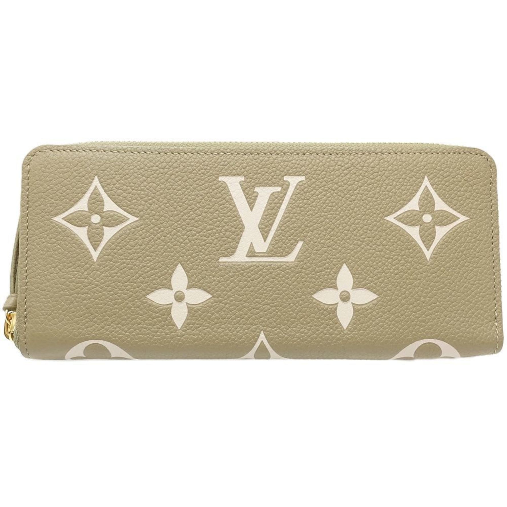 Louis Vuitton Long Wallet Portefeuille Clemence Monogram Bicolor Empreinte Khaki Creme