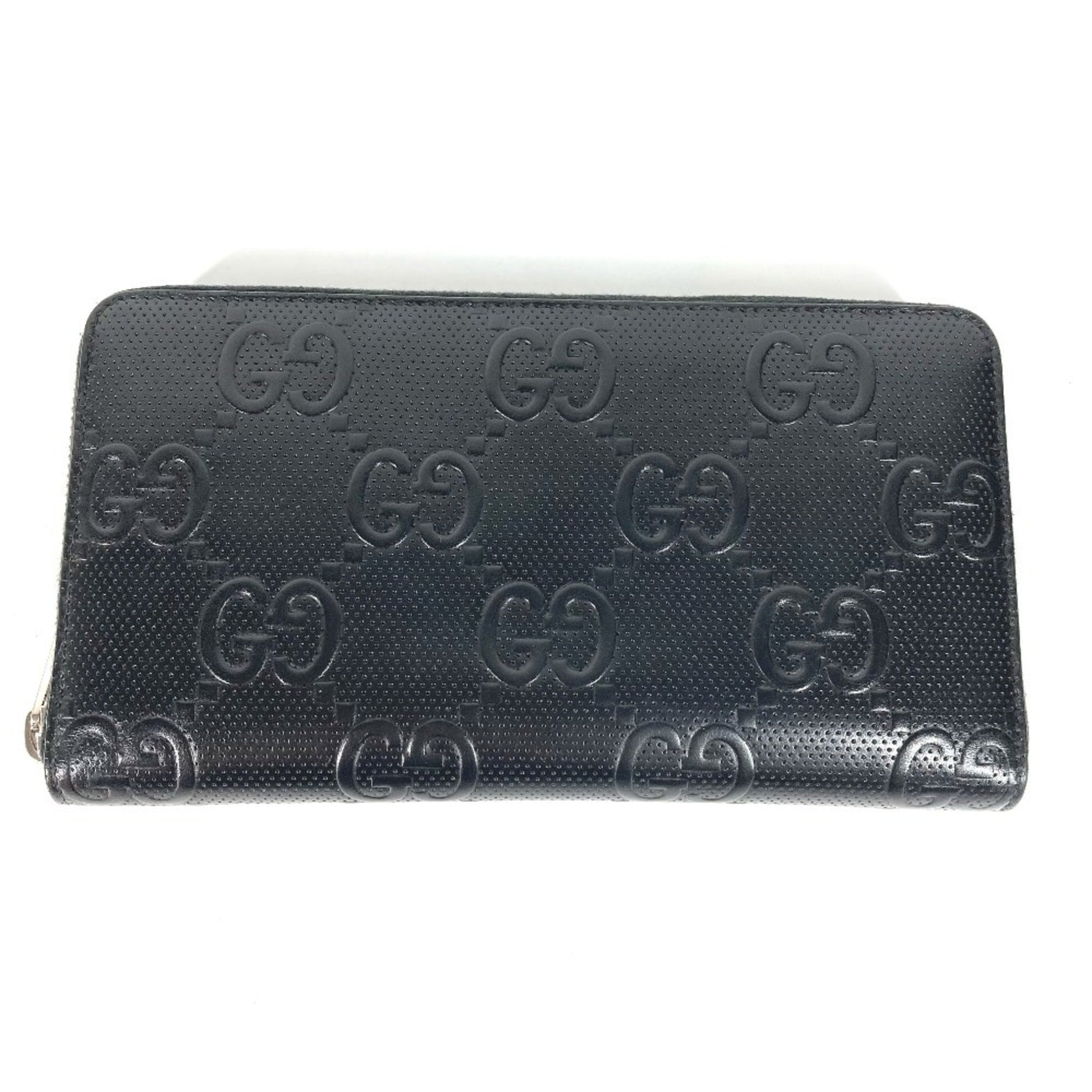 GUCCI GG Embossed Travel Case Organizer Round Zip Wallet Long Leather Men's