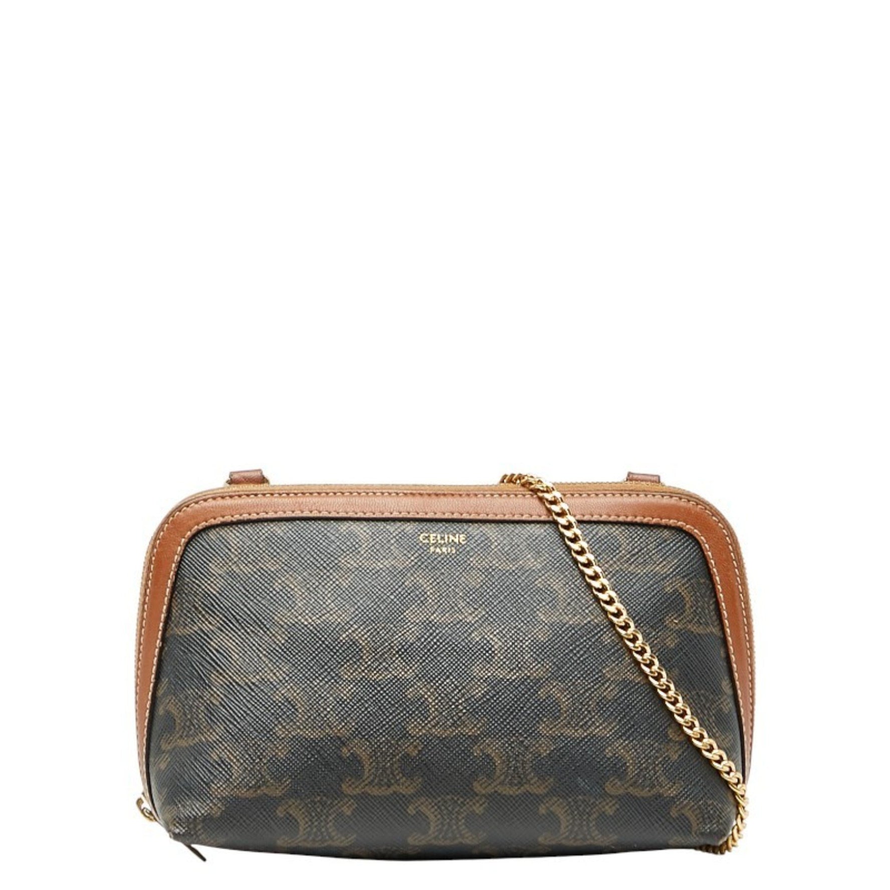 Celine Triomphe Shoulder Bag in Black and Brown PVC Leather