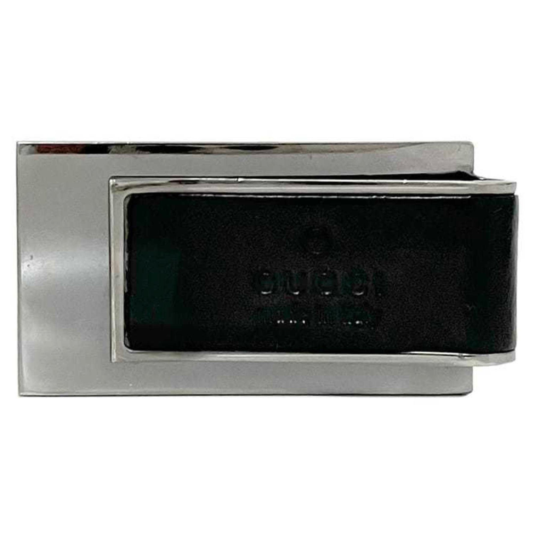 Gucci Money Clip Silver Black Billfold Leather Metal Compact Men's