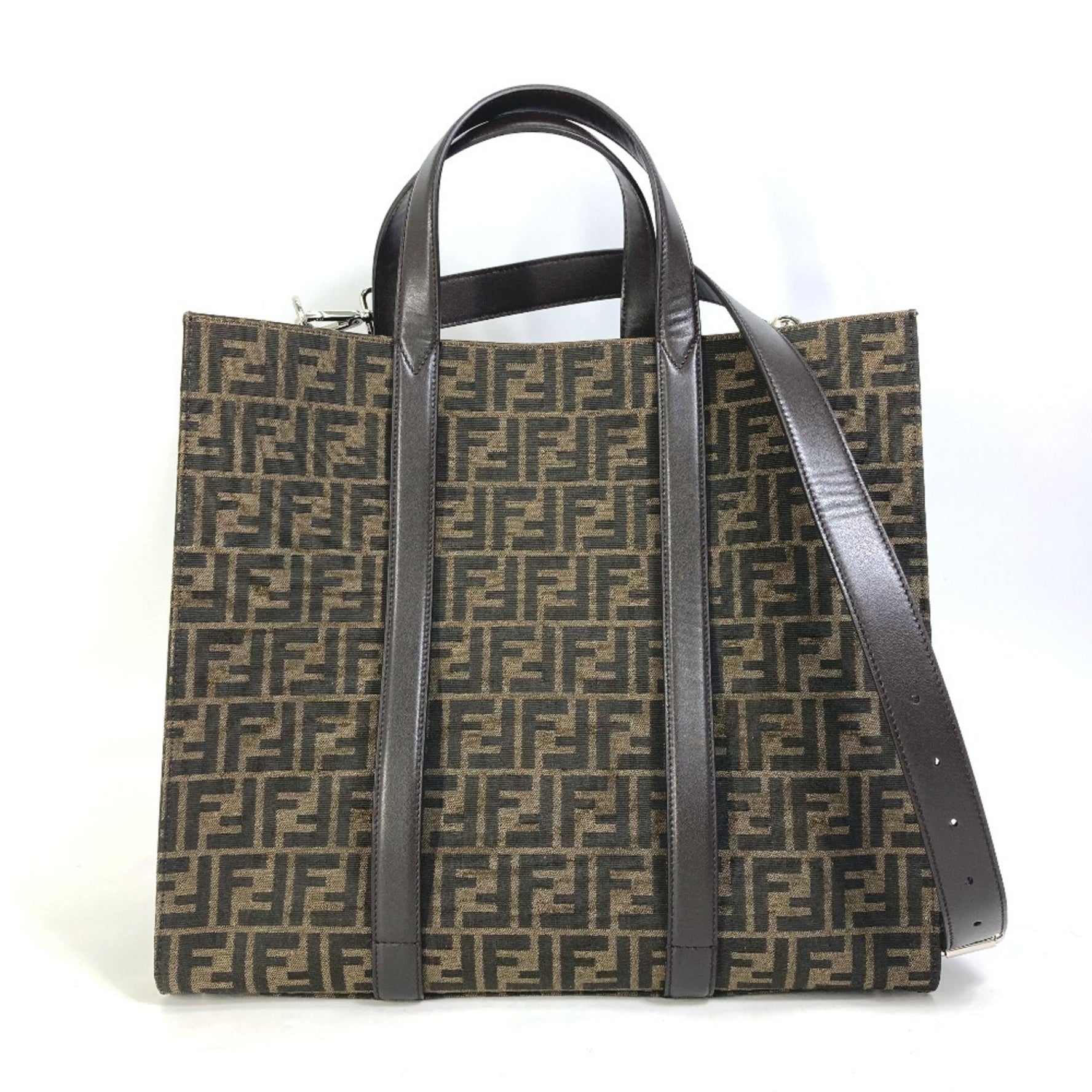 FENDI Zucca Shopping Bag, Shoulder Handbag, Tote Canvas/Leather, Men's, Brown, Like New