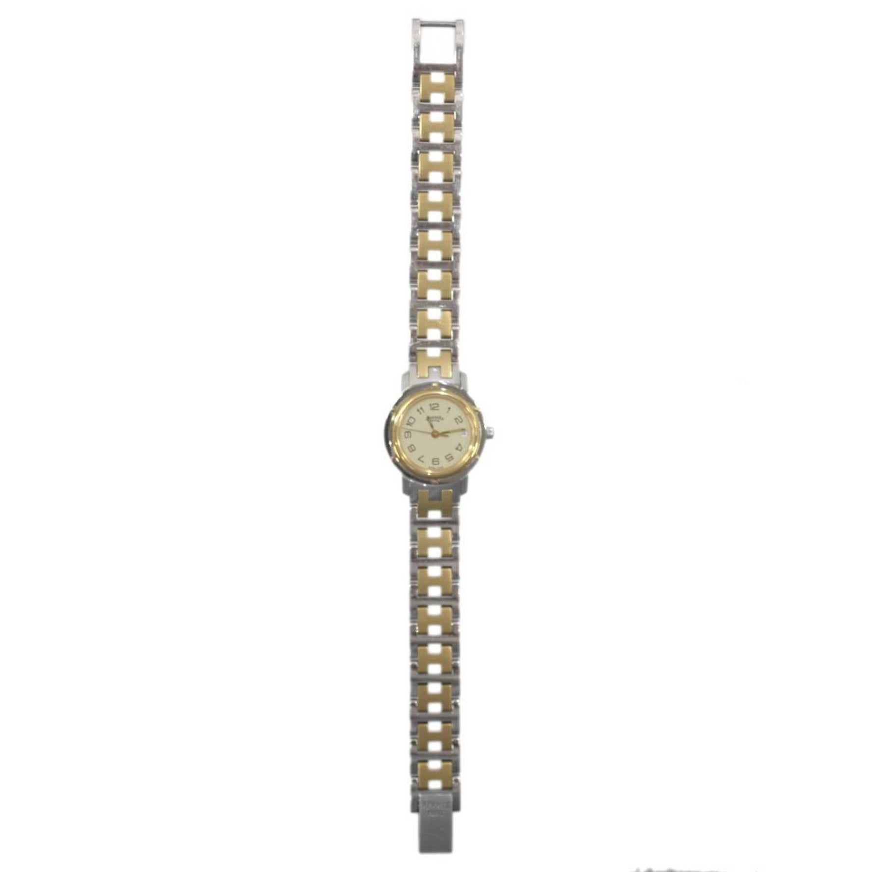 HERMES Clipper Watch SS Yellow Cream Dial, Quartz Movement