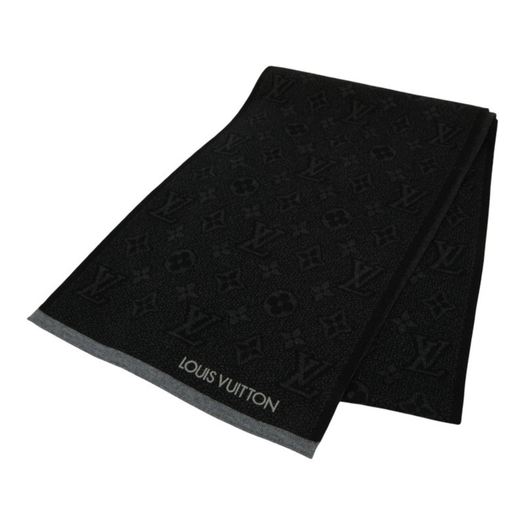 Louis Vuitton Monogram Eclipse Echarpe My Scarf Black/Gray Wool LOUIS VUITTON