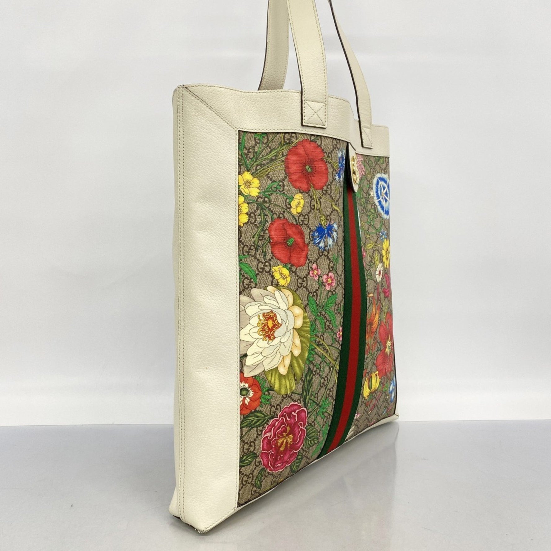 Gucci Ophidia GG Flora Tote Bag Multicolor White Champagne