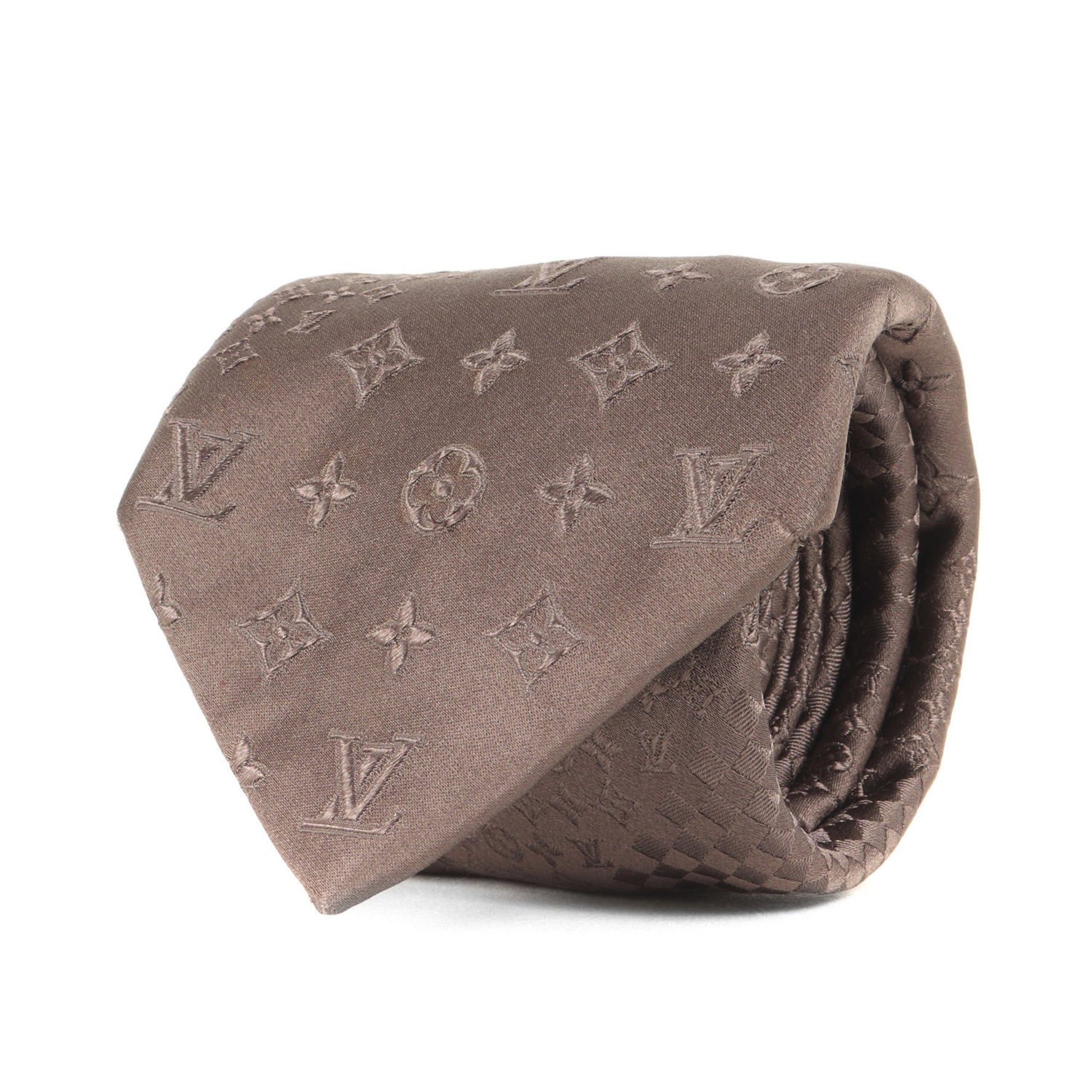 LOUIS VUITTON Damier Mix Monogram Silk Cravate Tie in Mocha Brown