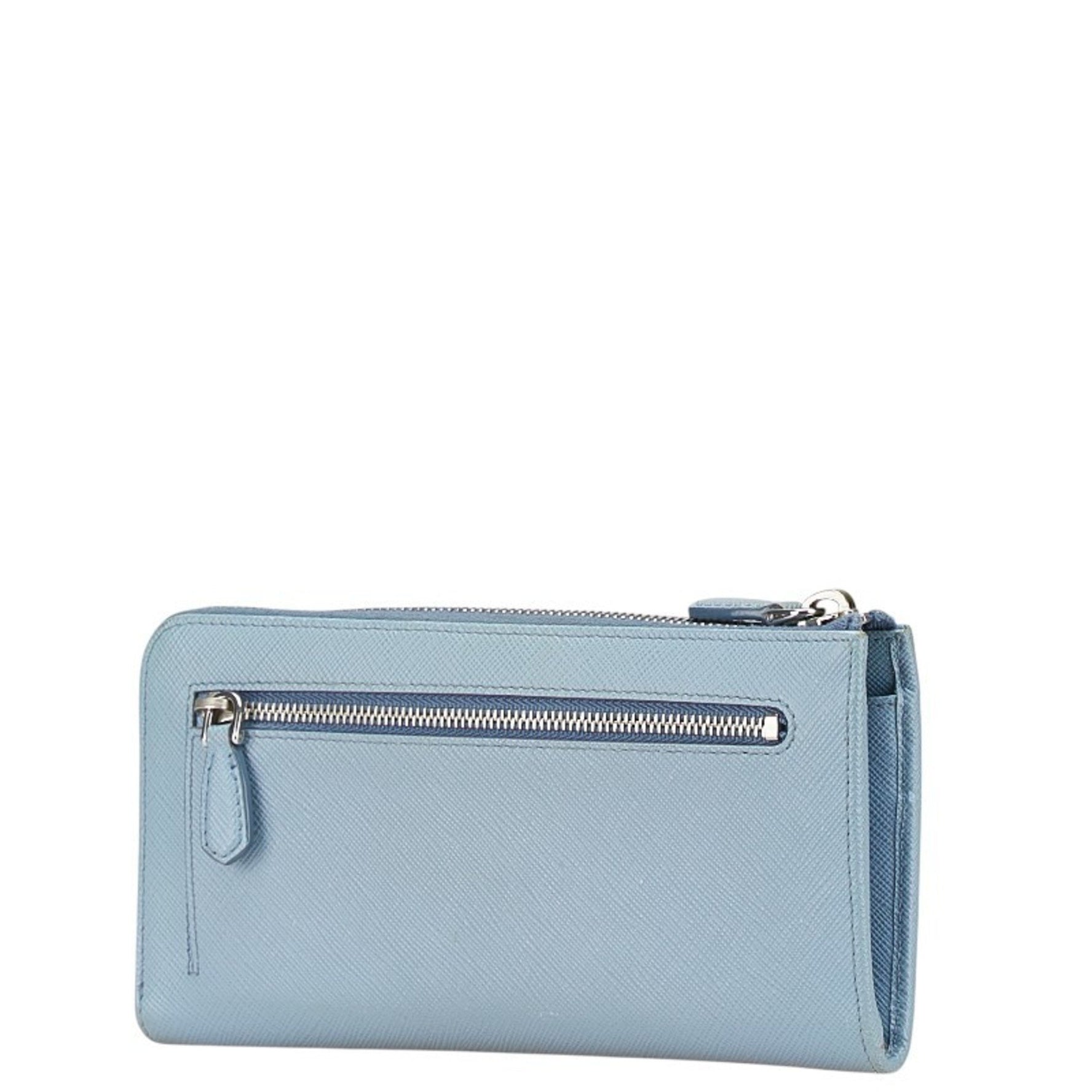 Prada Fiocco Ribbon Motif L-Zip Long Wallet Light Blue Saffiano Leather