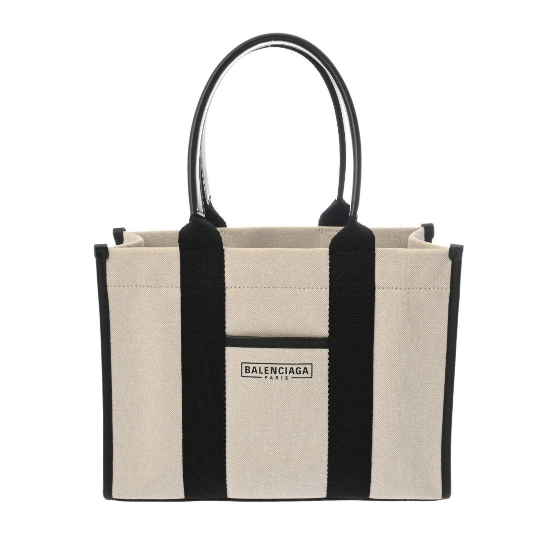 BALENCIAGA Hardware Small Tote, White/Black, Canvas and Leather Tote Bag