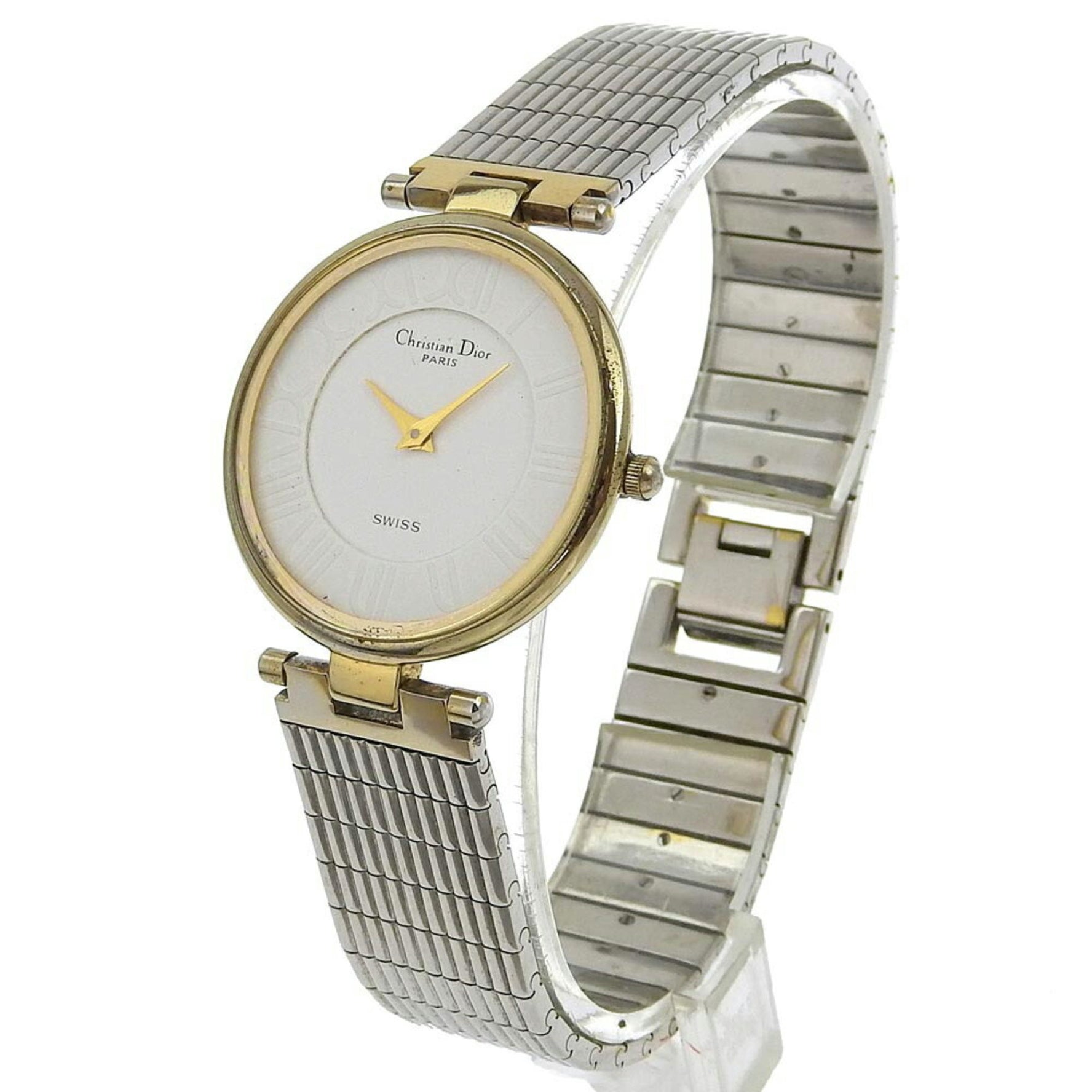 Christian Dior Watch Stainless Steel Gold Plated Quartz Analog Display White Dial Men's