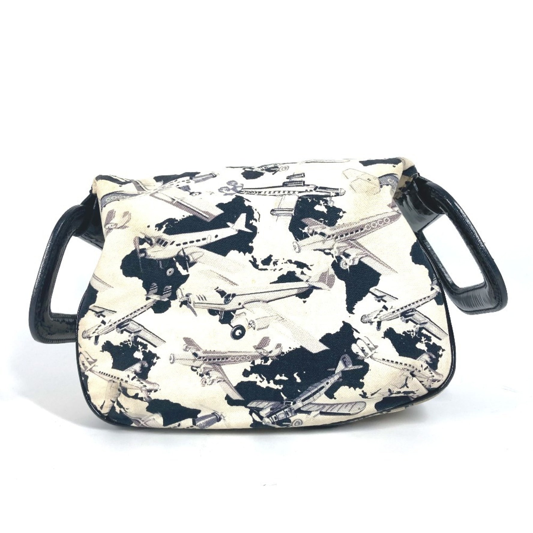 CHANEL Airplane Airline Pouch Handbag Canvas Enamel Black