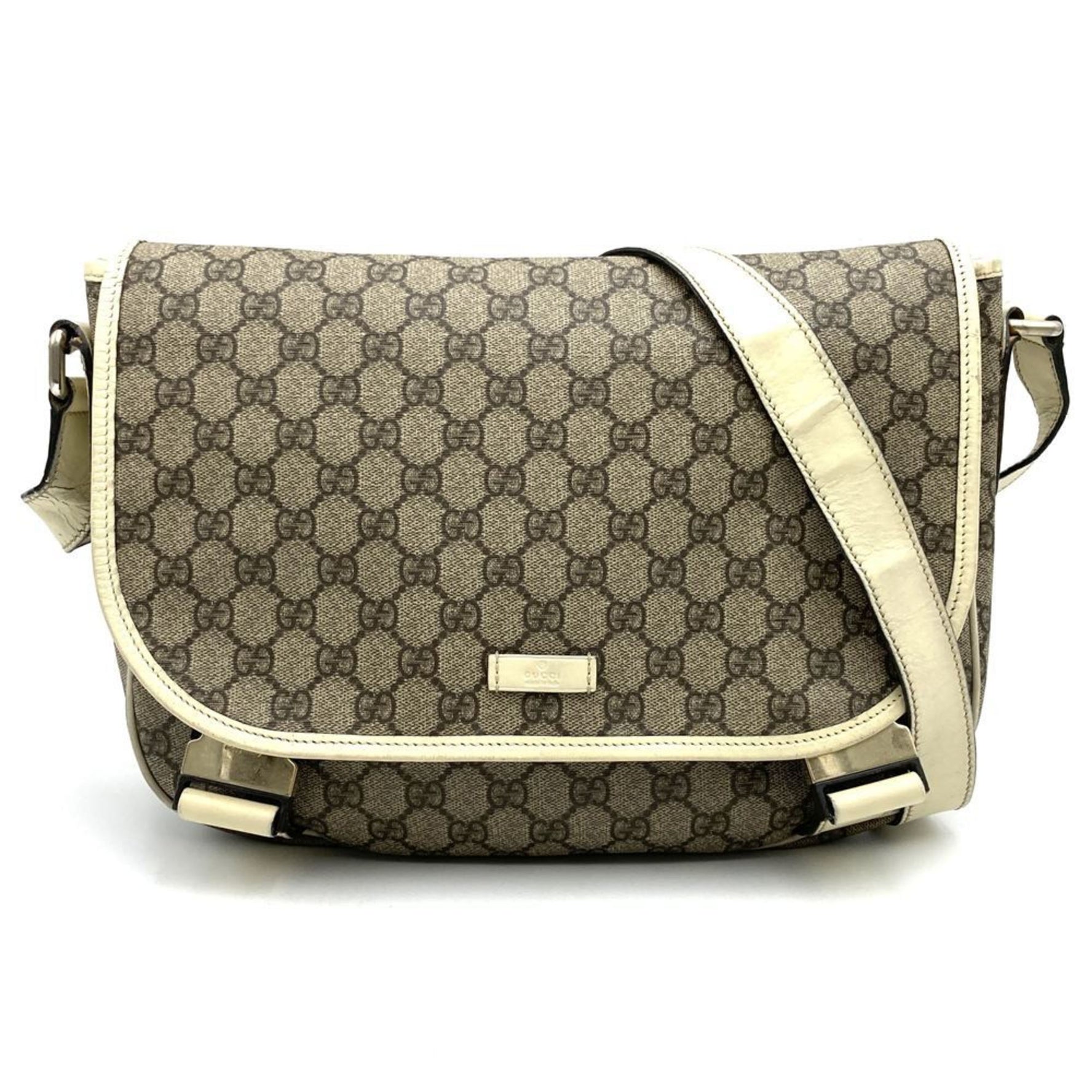 GUCCI Shoulder Bag GG Supreme Leather Beige