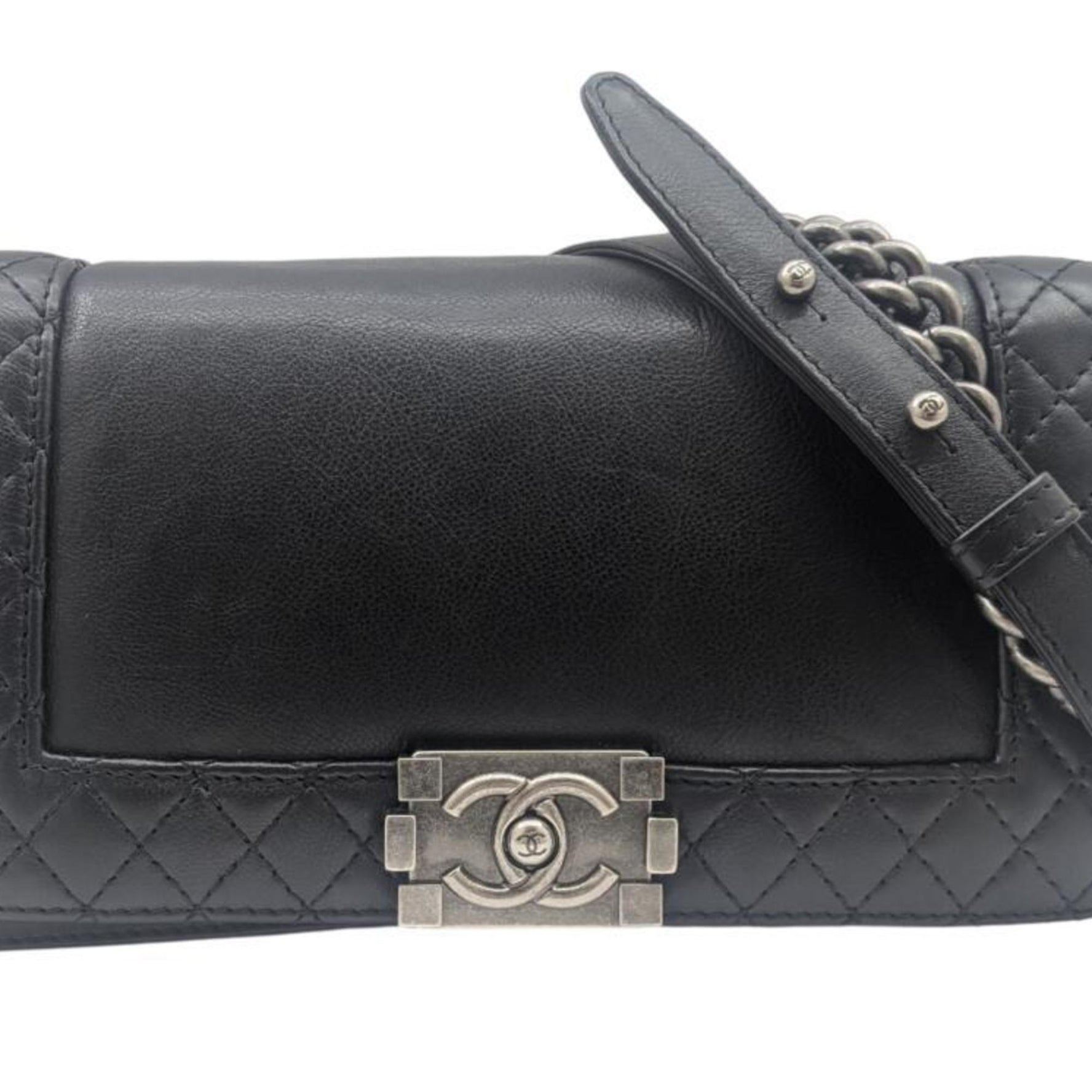 CHANEL Boy 25 Calfskin 18 Series Coco Mark Double Chain Shoulder Bag Leather