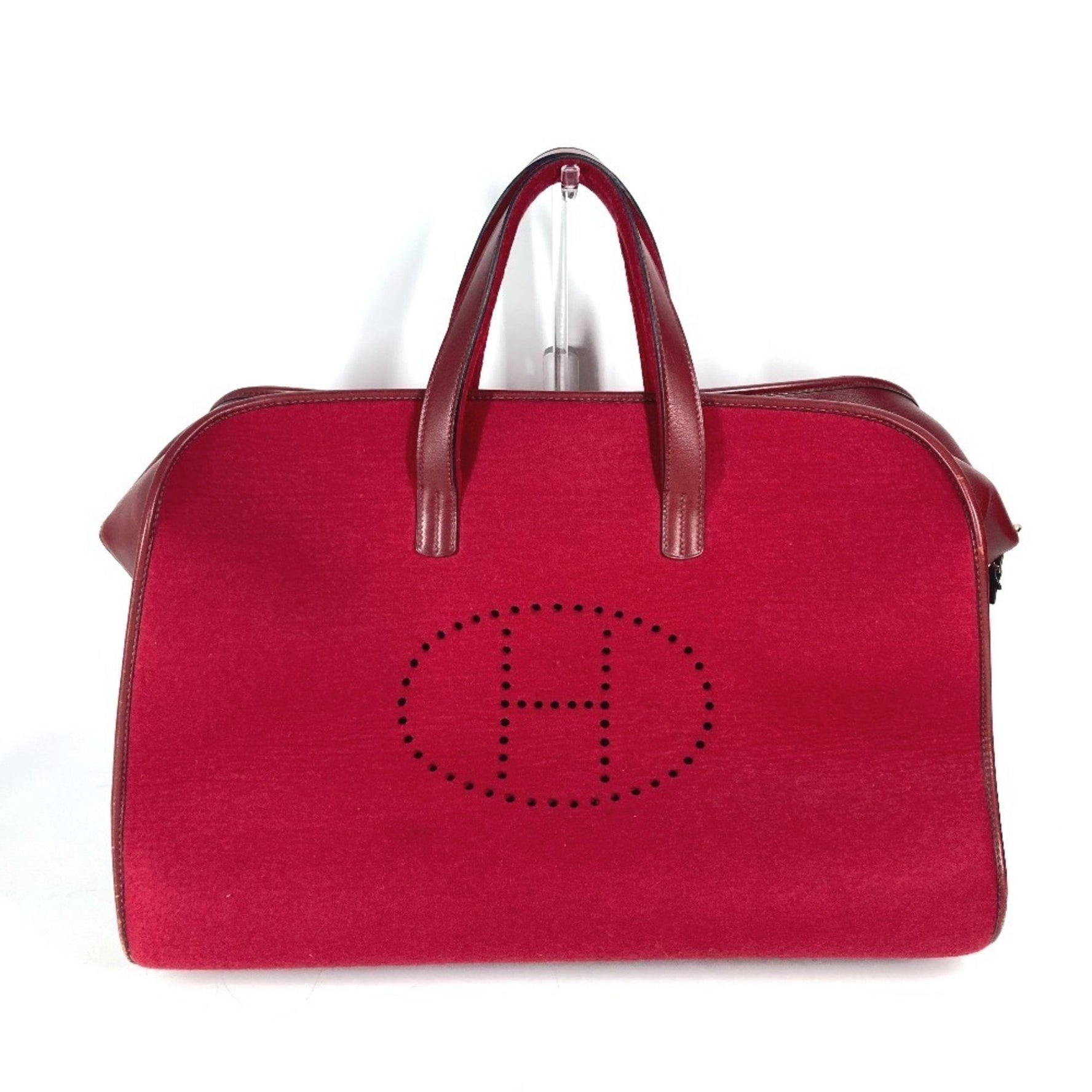 HERMES H punching logo hoodoo travel bag, Boston felt, leather, men's, red