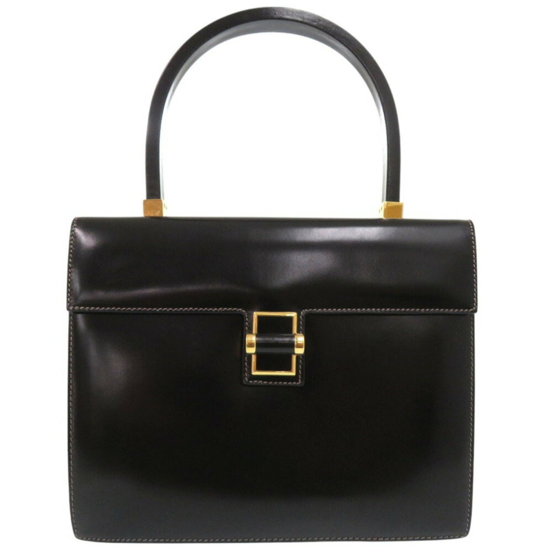 Gucci Turnlock Handbag Hardware Bag Old Leather Black 0844GUCCI