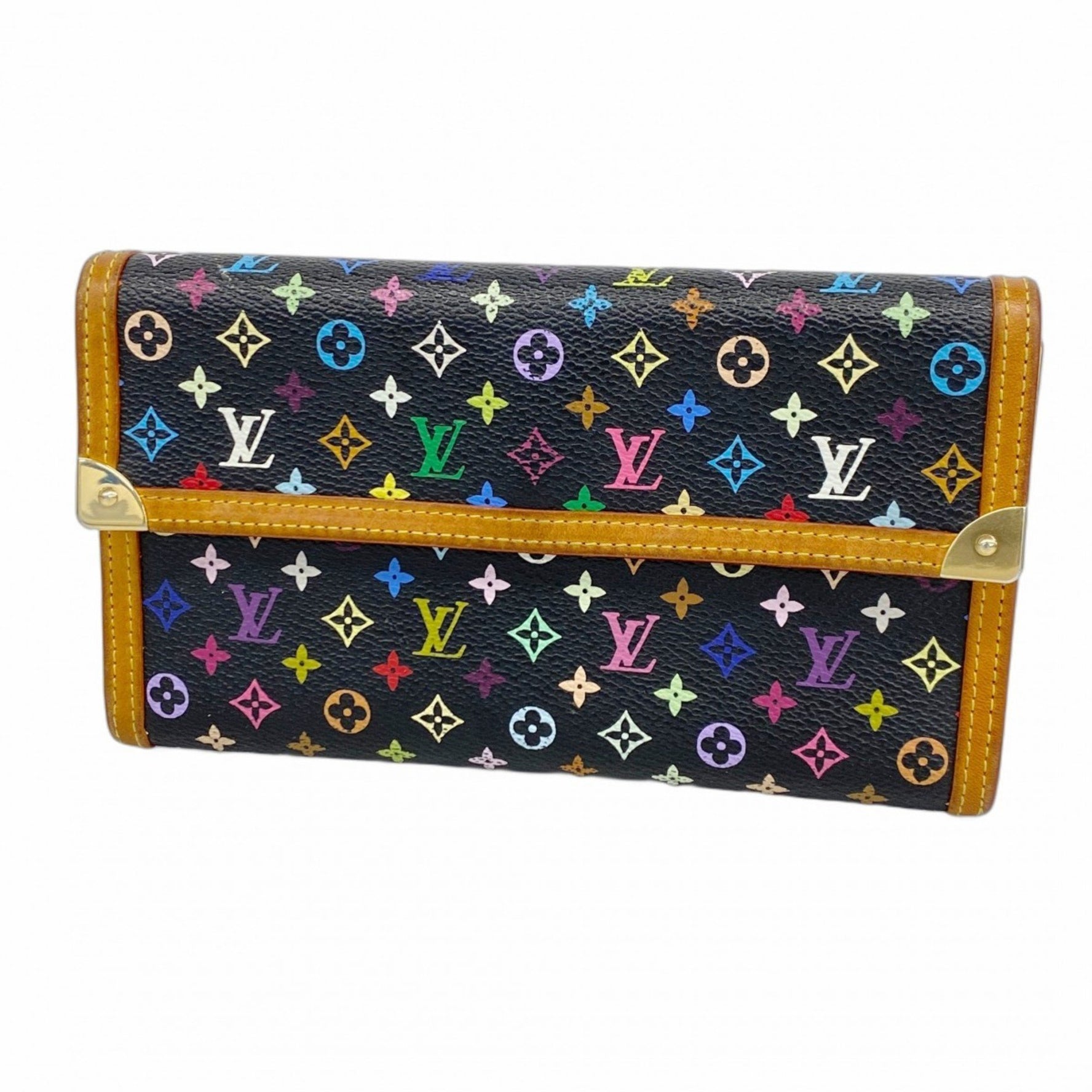 Louis Vuitton Tri-fold Long Wallet Monogram Multicolore Porte Tresor International M92658 Noir Women's