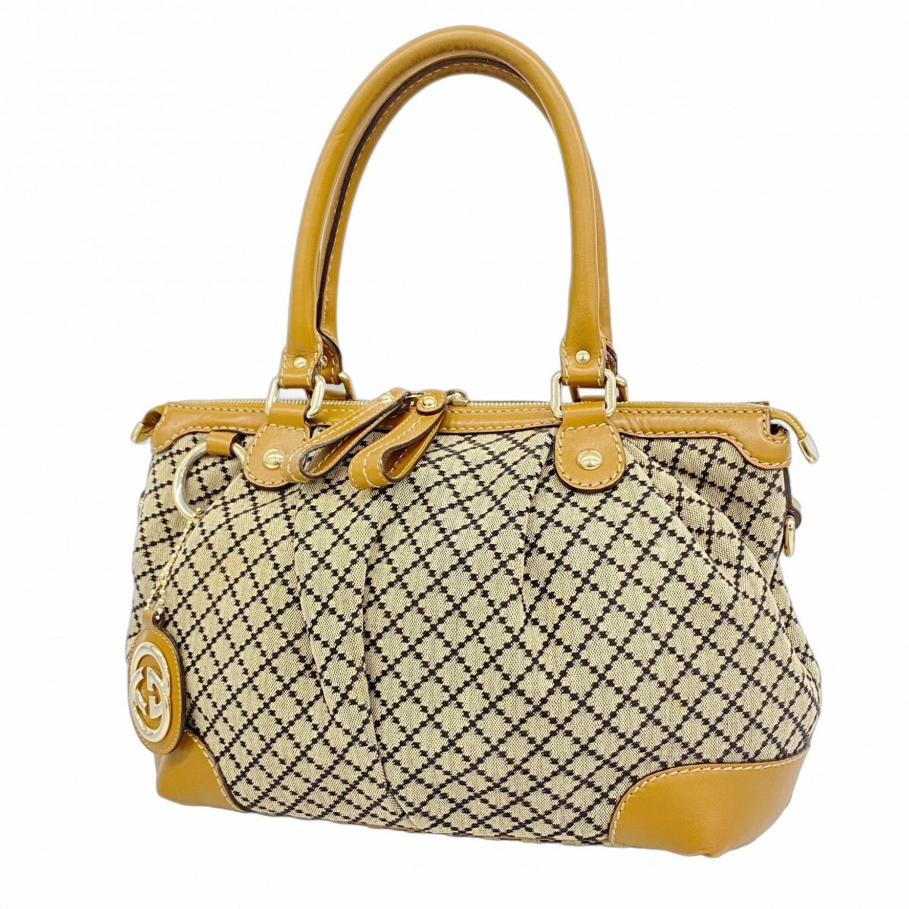 Gucci Diamante Sukey Handbag Canvas Beige Light Brown Champagne Women's