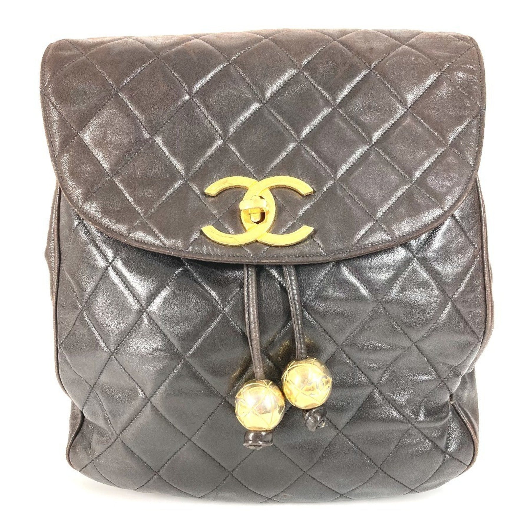 CHANEL Matelasse Quilted Vintage CC Coco Mark Logo Backpack with Ball Drawstring and Chain, Lambskin