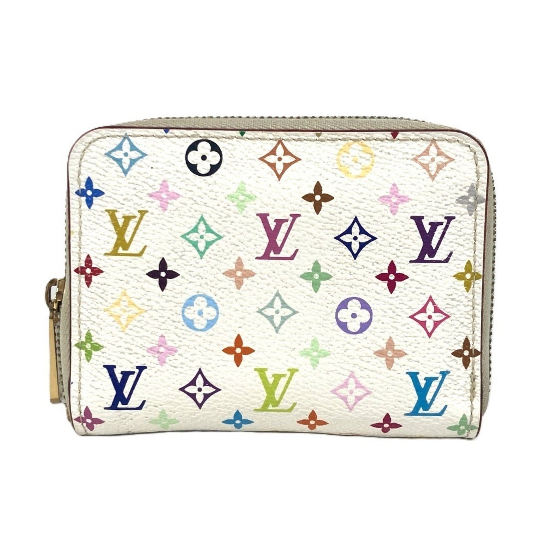 Louis Vuitton Monogram Multicolor Zippy Coin Purse Wallet Round Zipper Wallet/Coin Case Canvas Rich White