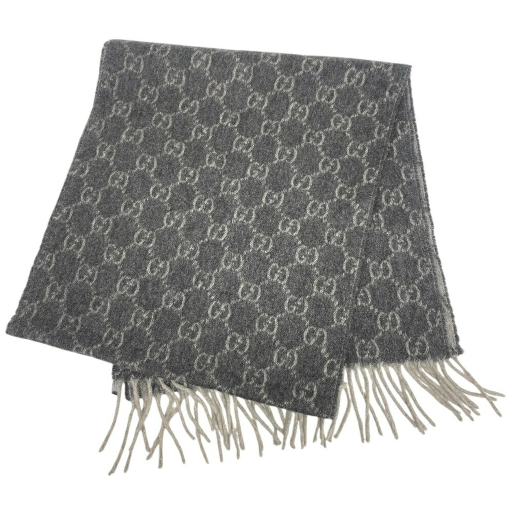 GUCCI GG patterned scarf, fluffy, thick, grey, unisex