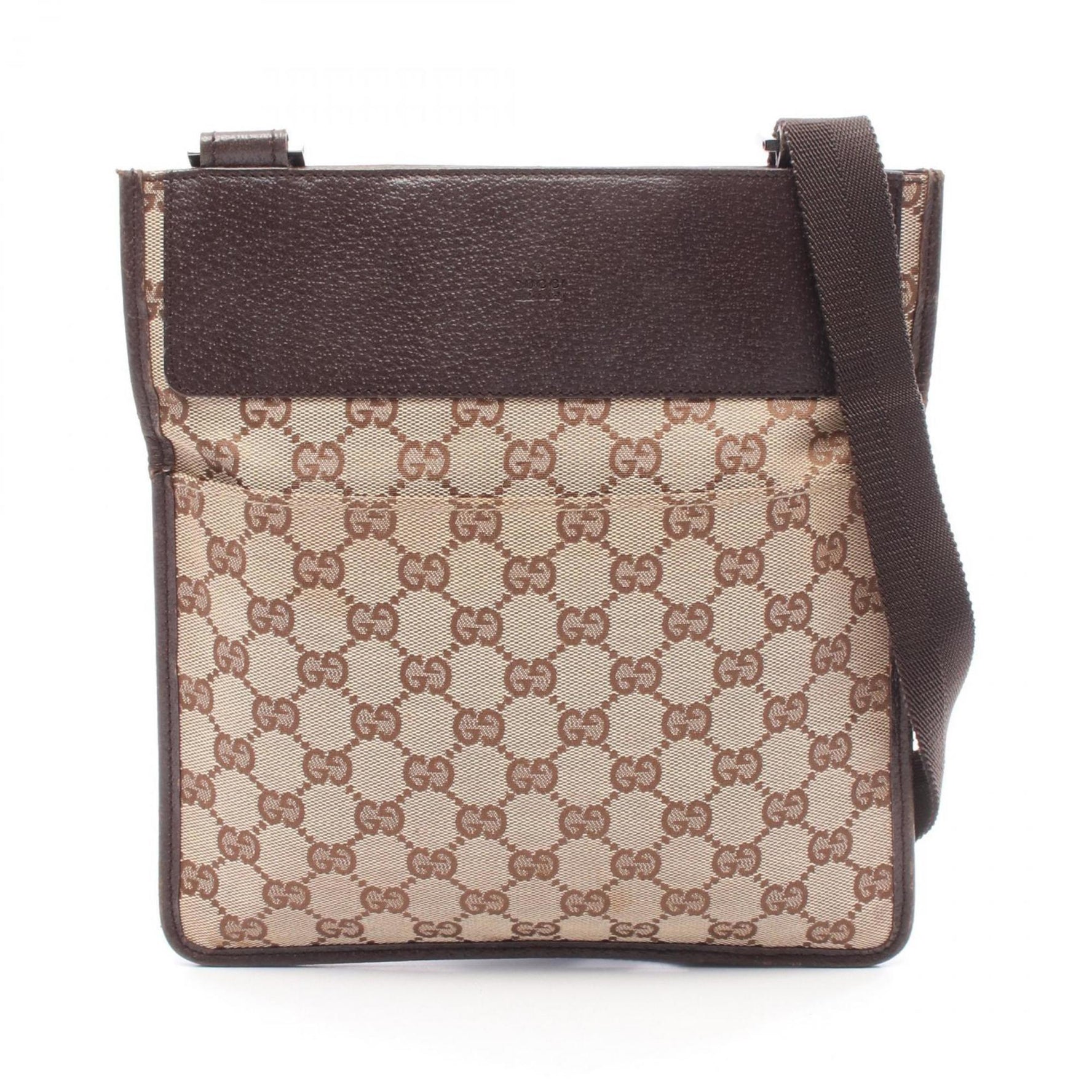 Gucci GG Canvas Shoulder Bag, and Leather, Beige Brown