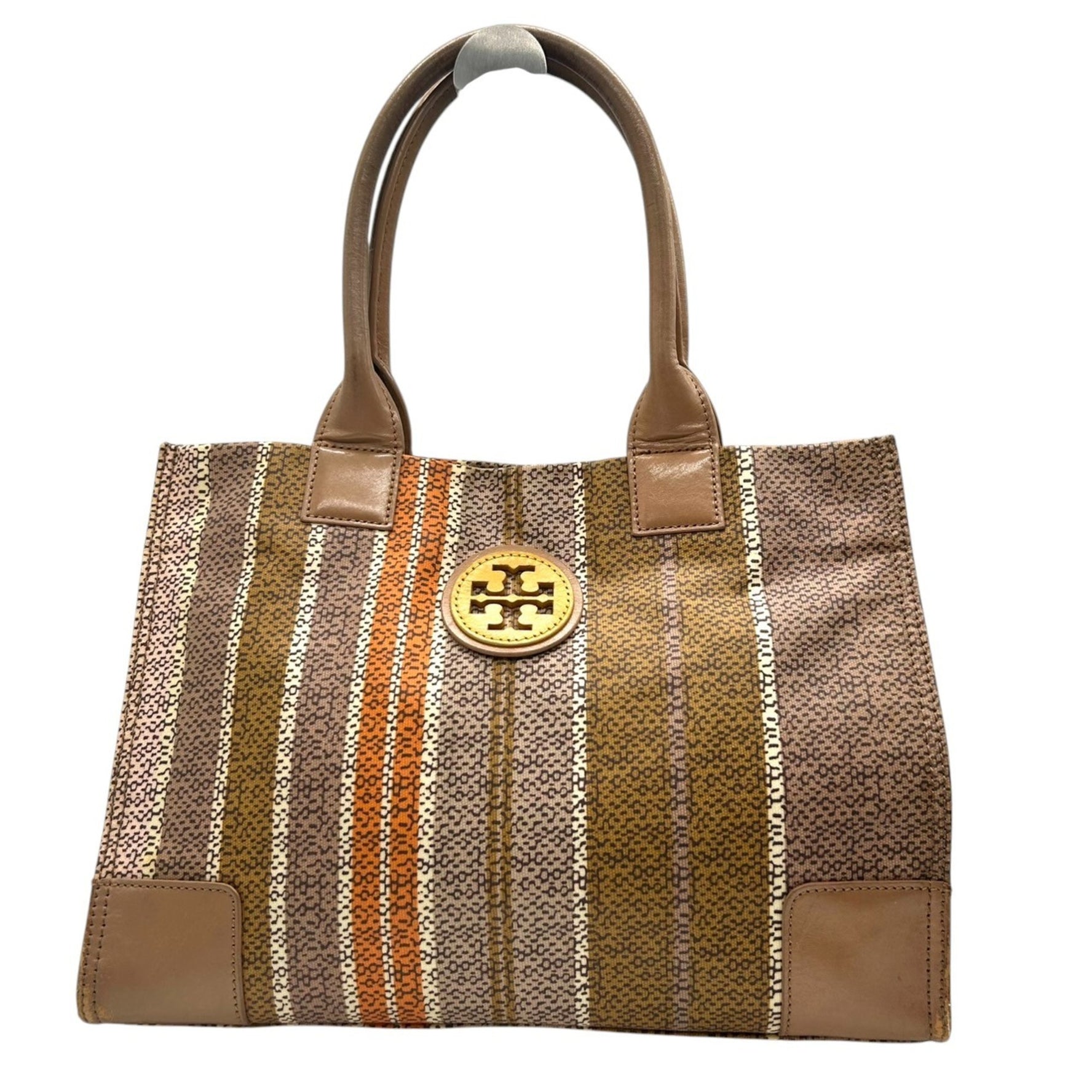 Tory Burch Striped Multicolor Tote Bag in Brown and Orange Leather (Size