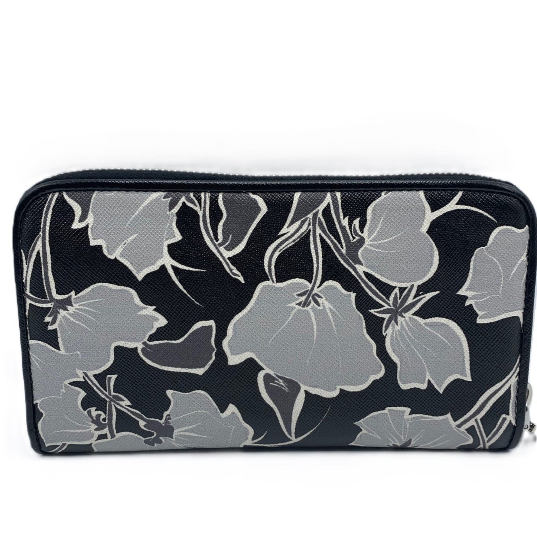 Prada Saffiano Print Round Long Wallet Black x Grey 1ML506 PRADA