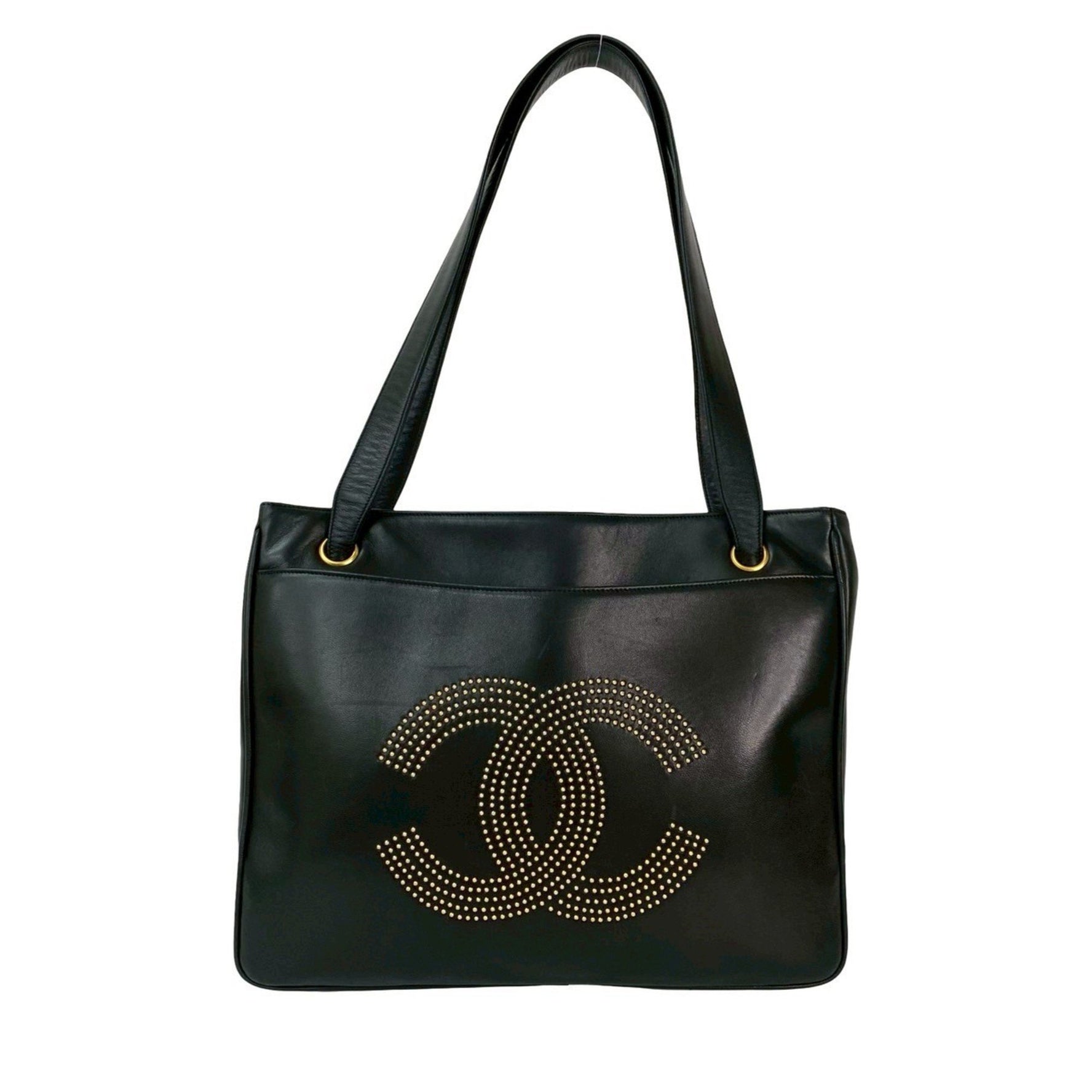CHANEL Coco Mark Studded Leather Tote Bag/Semi-Shoulder Bag in