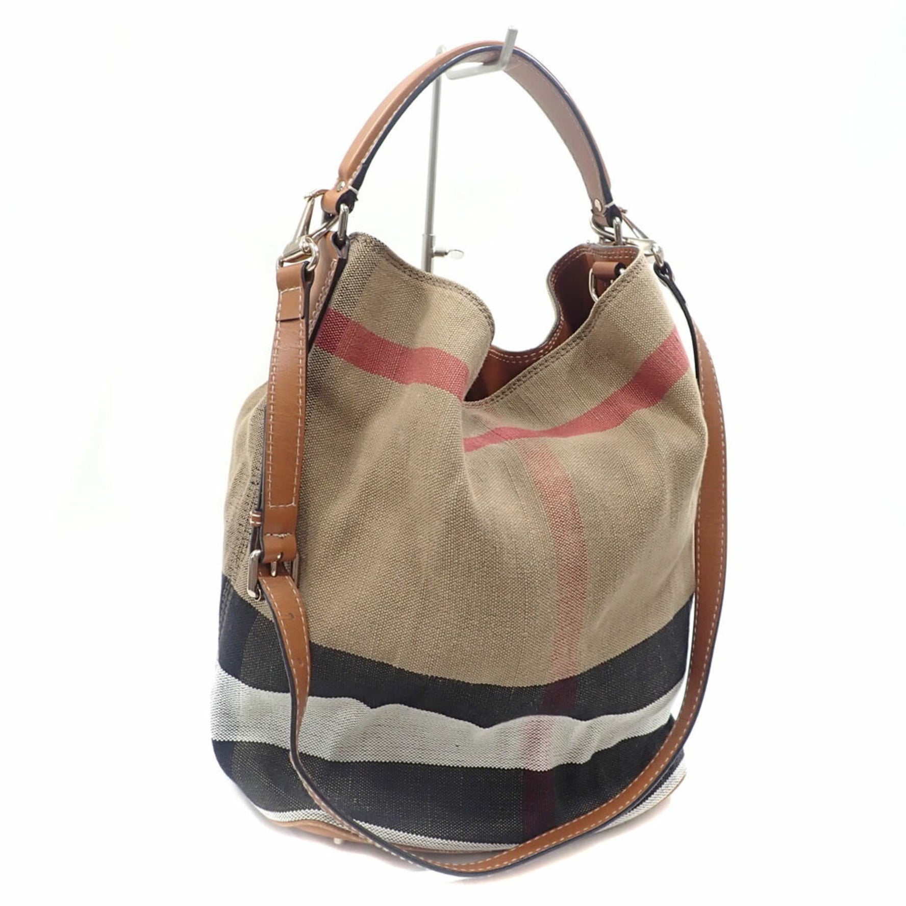 Burberry Canvas and Leather Handbag, Check Pattern
