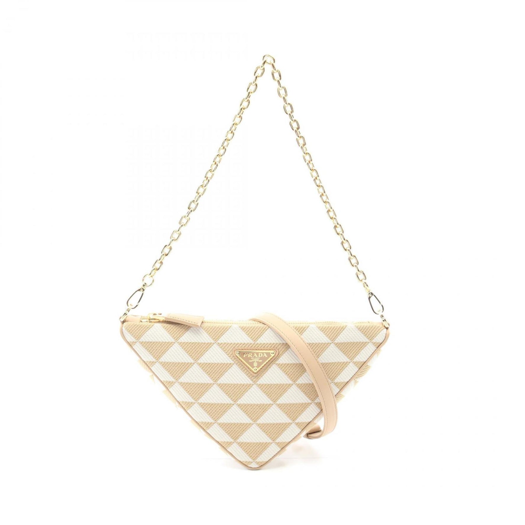 Prada Triangle Jacqu Shoulder Bag, Canvas and Leather, White/Beige