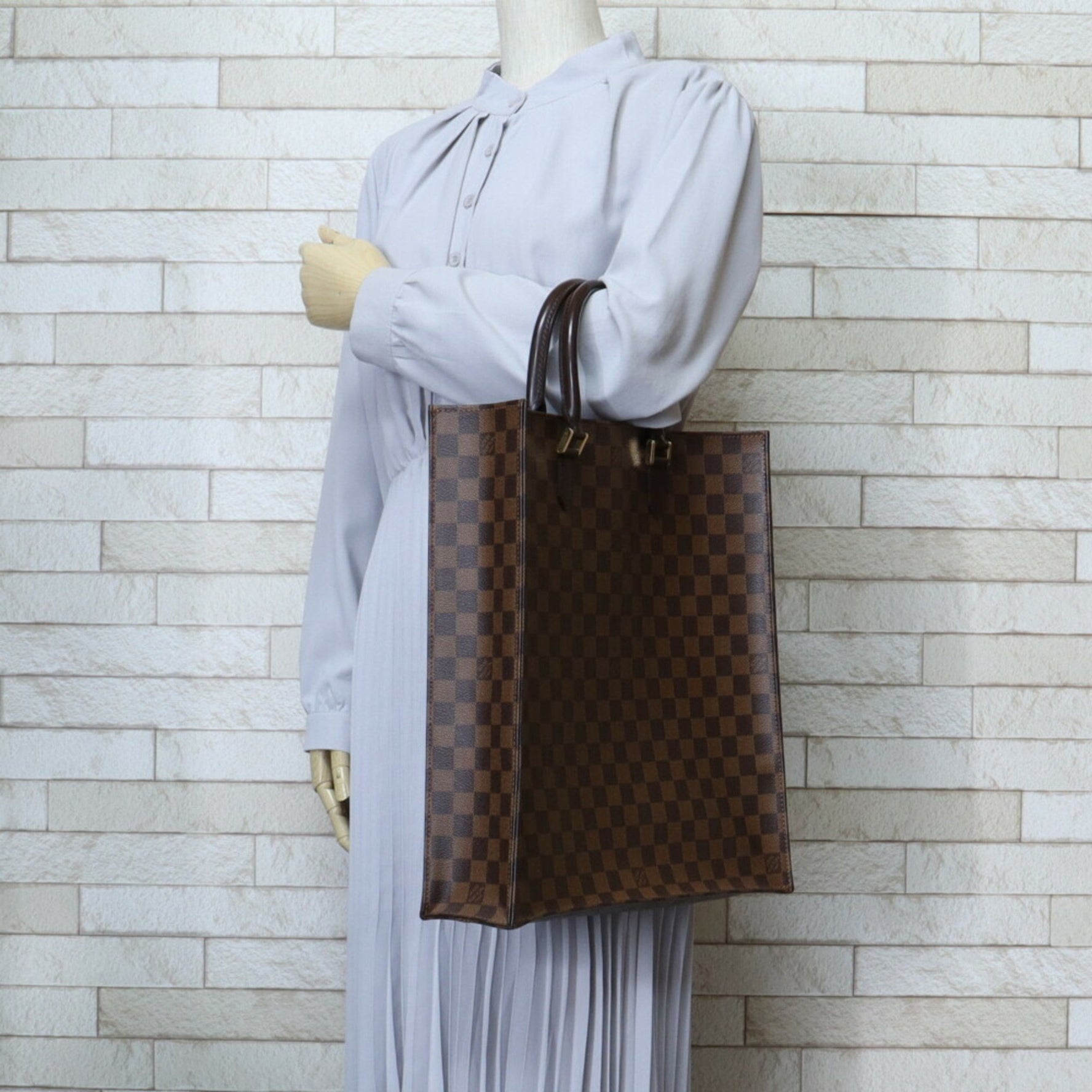 Louis Vuitton Sac Plat Damier Handbag Canvas Brown Unisex