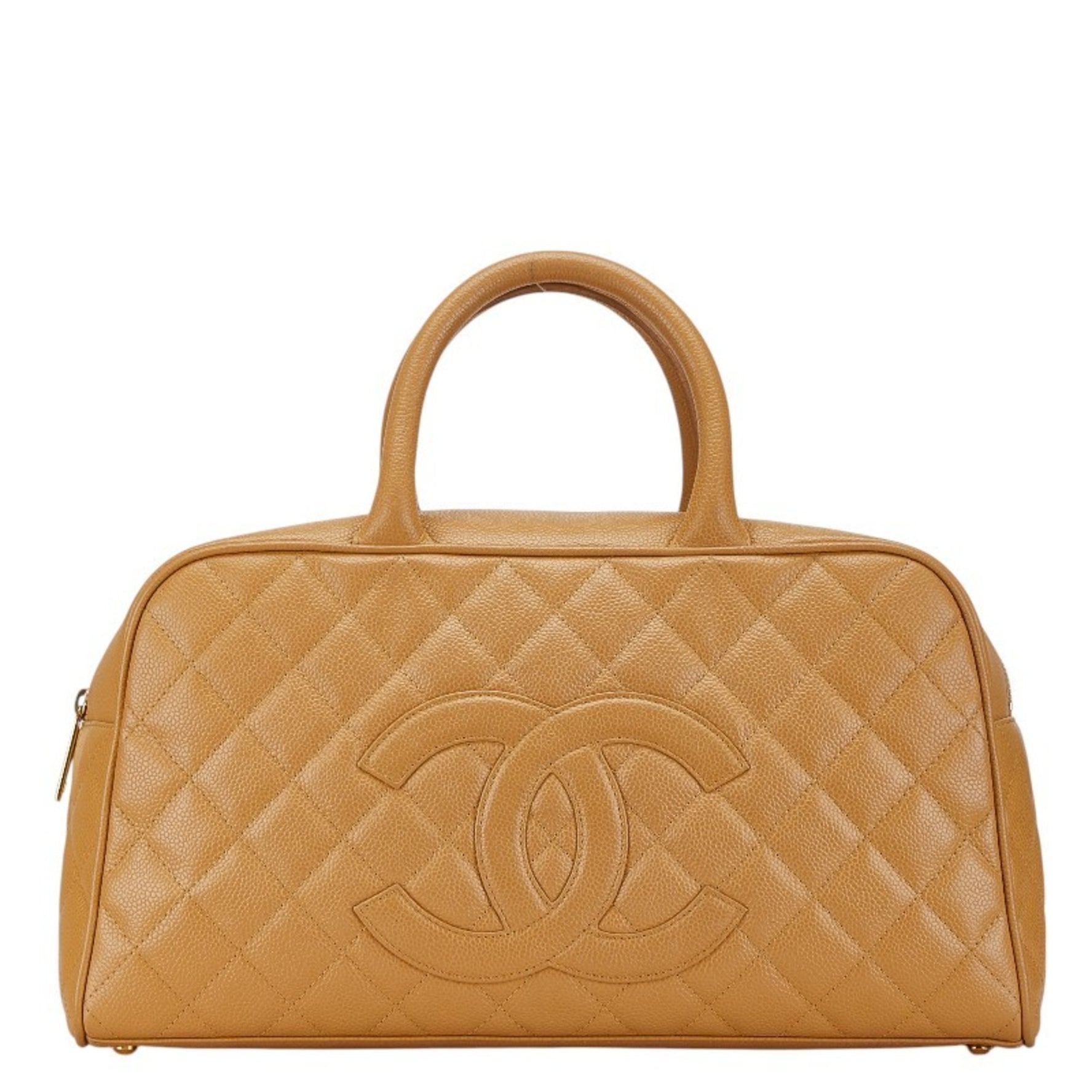 Chanel Matelasse Coco Mark Bowling Bag Handbag Caviar Skin