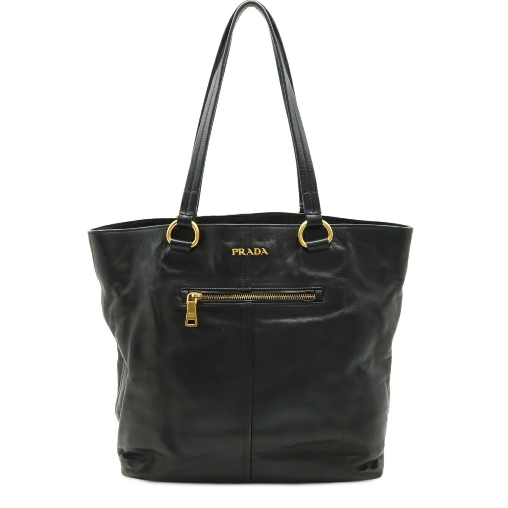 PRADA Prada Tote Bag Shoulder Leather NERO Black Beige BR4360
