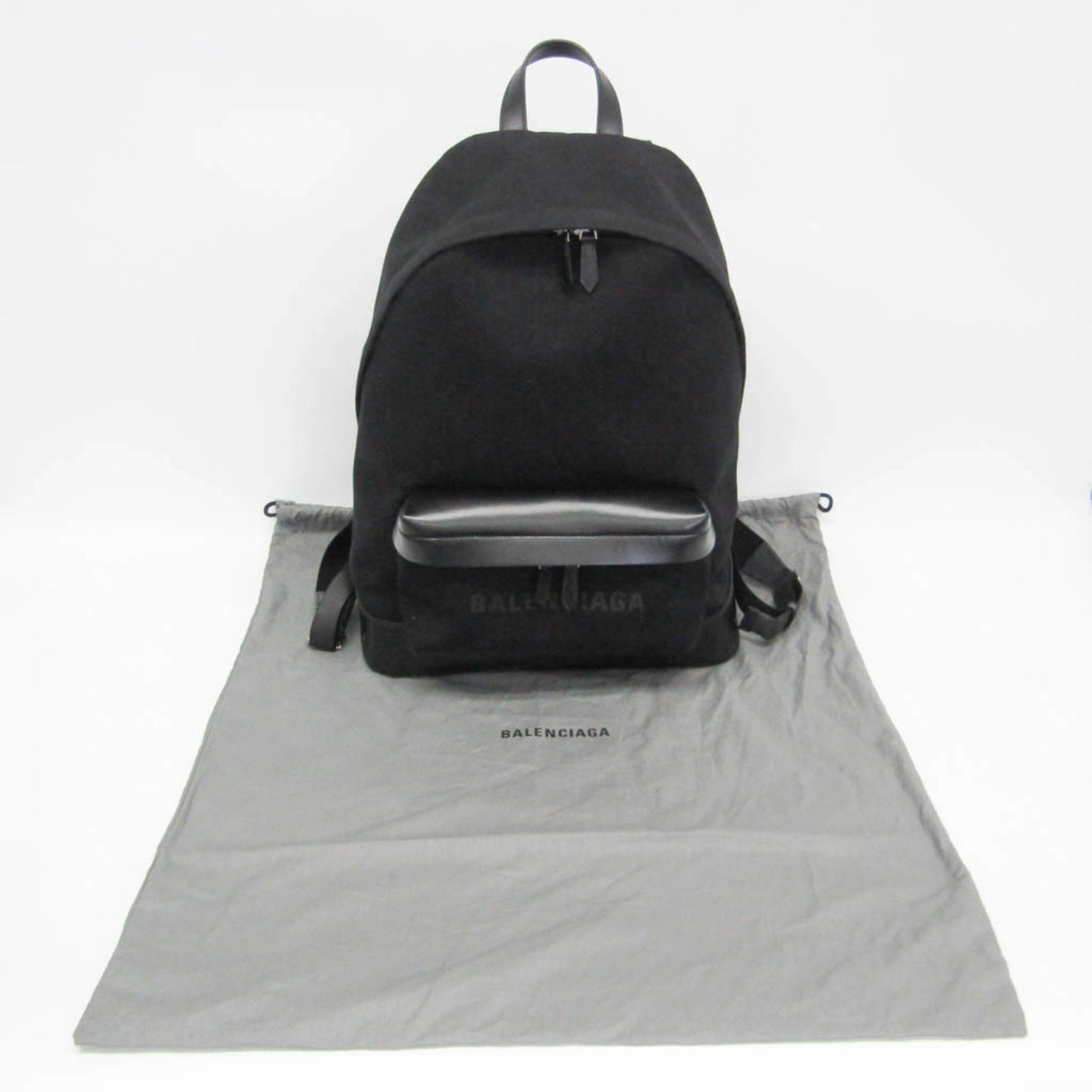 Balenciaga Navy Backpack Men,Women Leather,Canvas Backpack Black