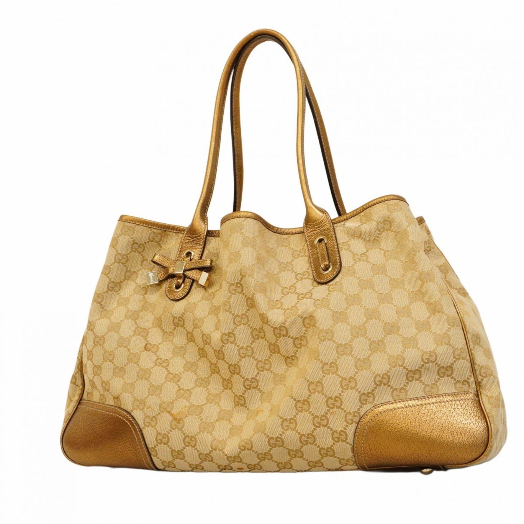 Gucci GG Canvas Princess Tote Bag 161719, Beige Canvas, Champagne, Women's