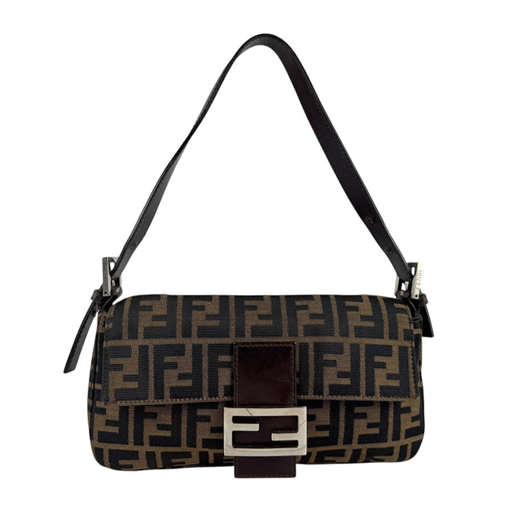 Fendi Zucca Shoulder Bag in Nylon Canvas and Leather, Brown, Women's, z6663