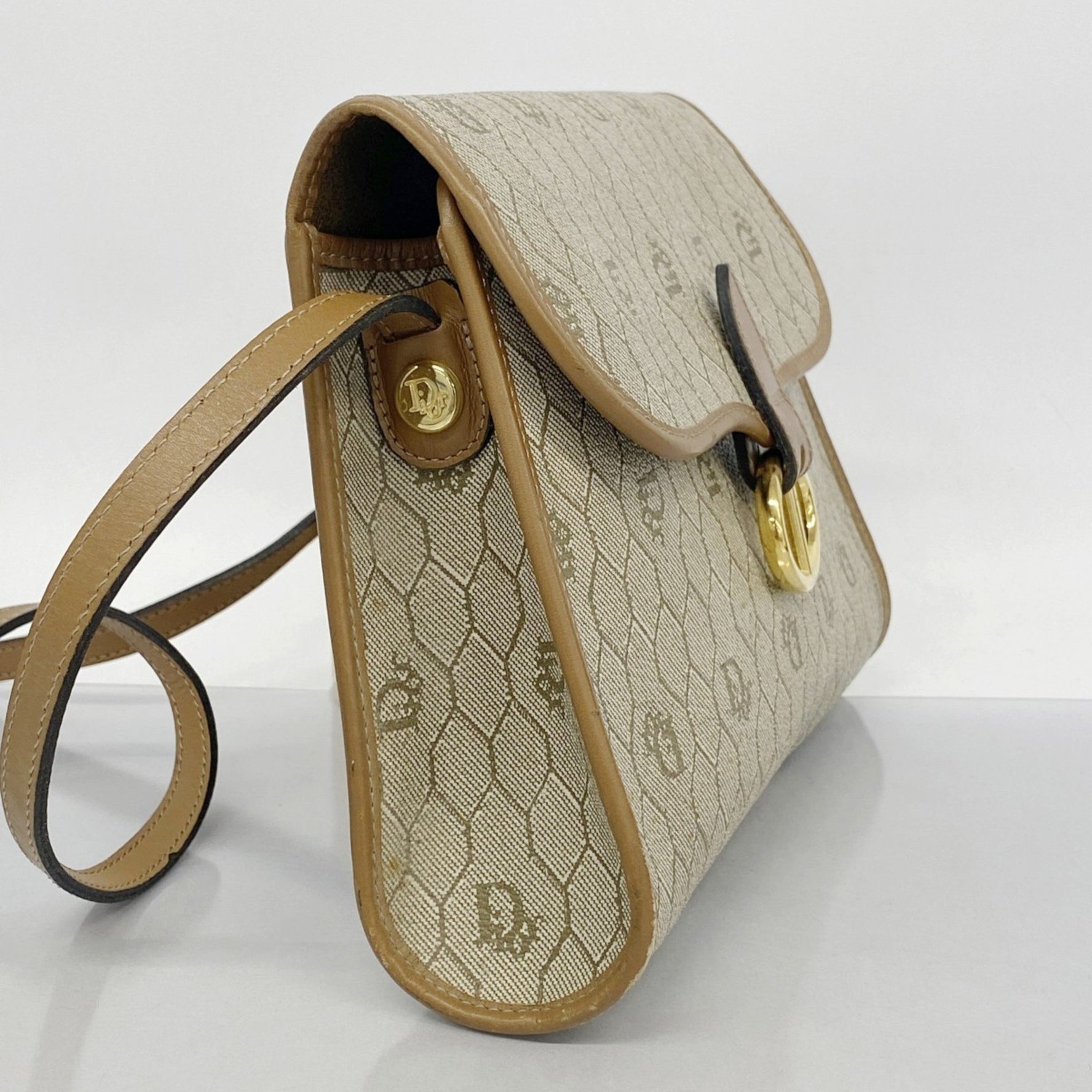 Christian Dior Shoulder Bag Honeycomb Beige Brown Women's