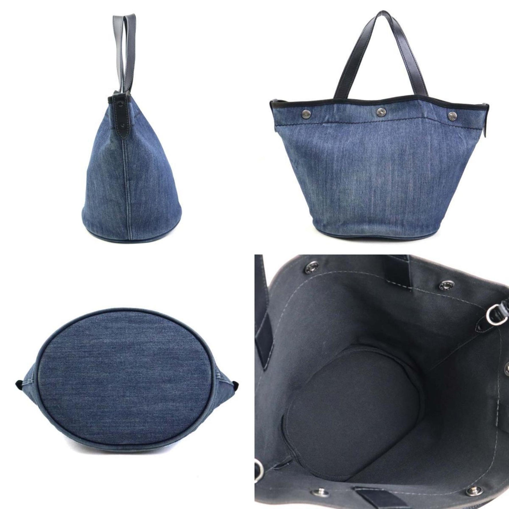 PRADA handbag shoulder bag denim leather blue x black ladies