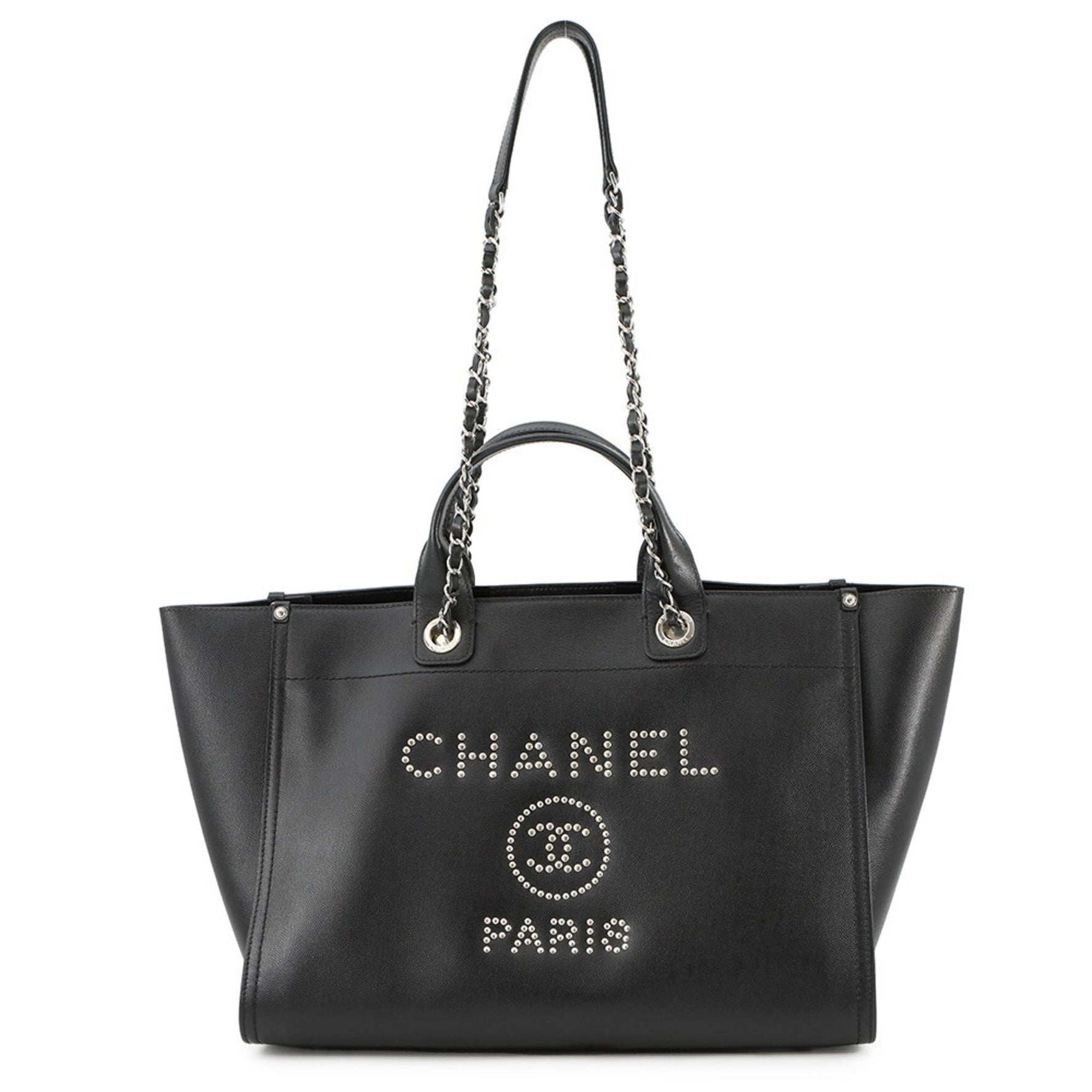 Chanel Deauville Coco Mark Studded Large Caviar Leather Tote Bag