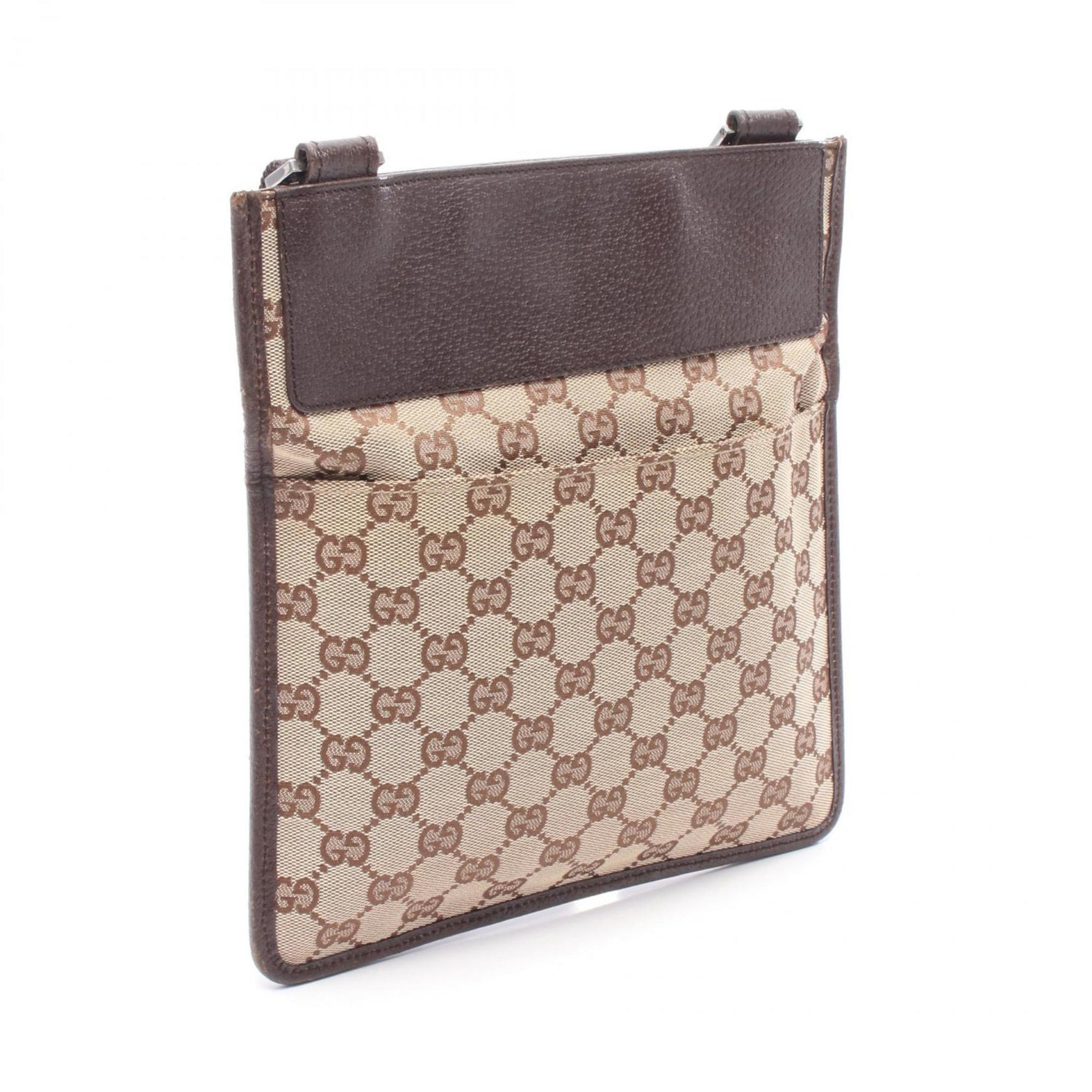 Gucci GG Canvas Shoulder Bag, and Leather, Beige Brown