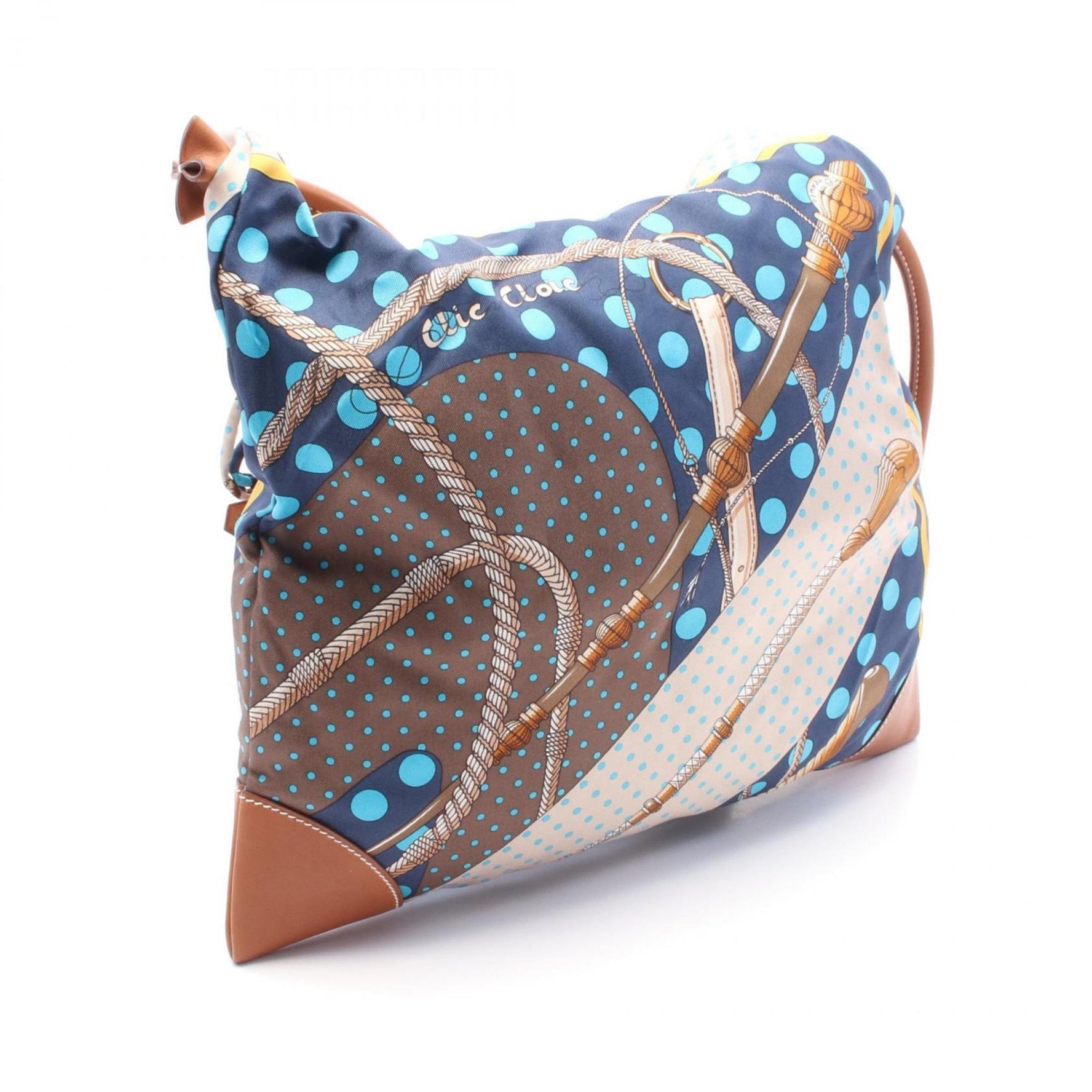 Hermes Hermès Silky City PM Clic Clac a Pois Shoulder Bag, Silk and Leather, Beige, Brown, Multicolor