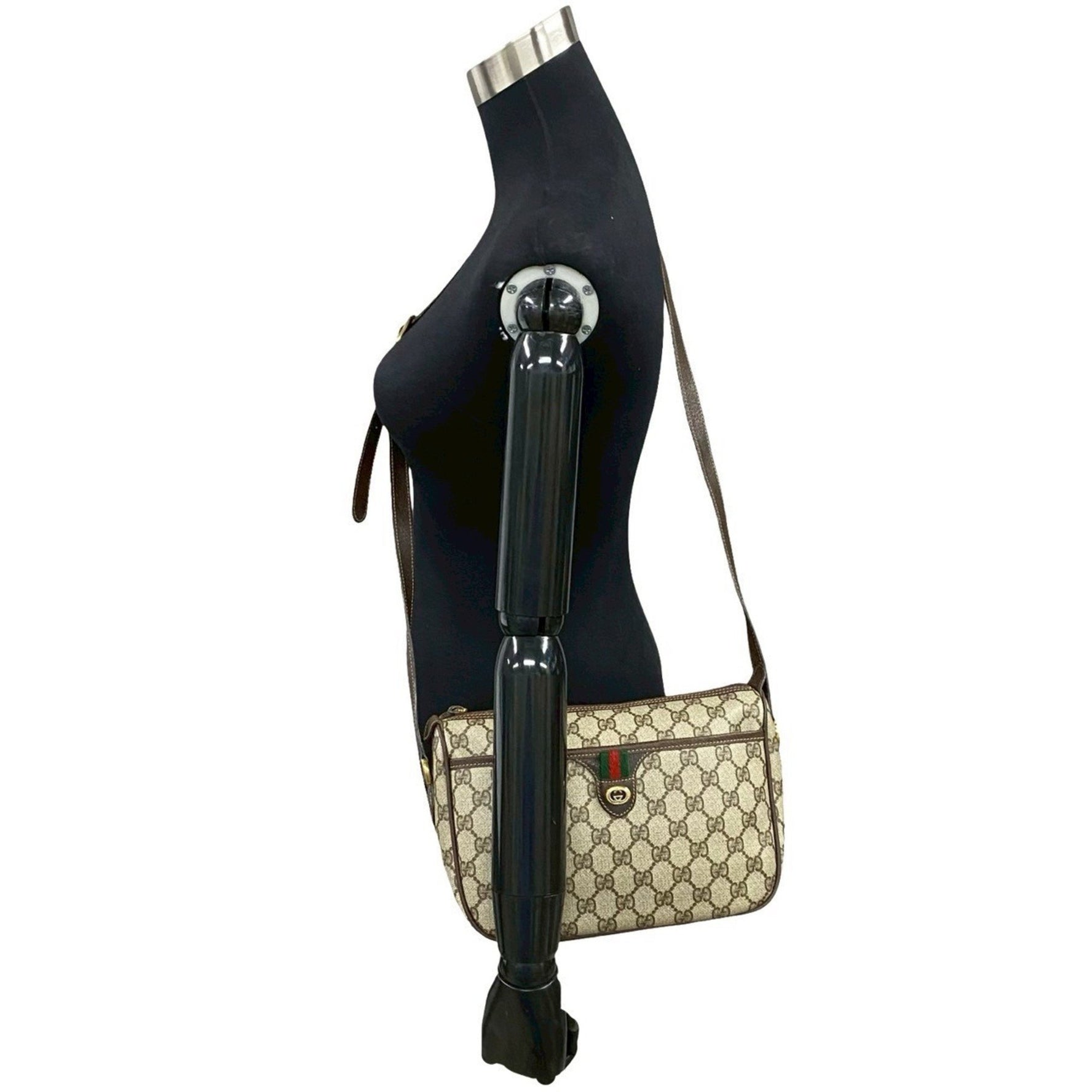 GUCCI Old Gucci Sherry Line GG Logo Hardware Leather Shoulder Bag Pochette Brown