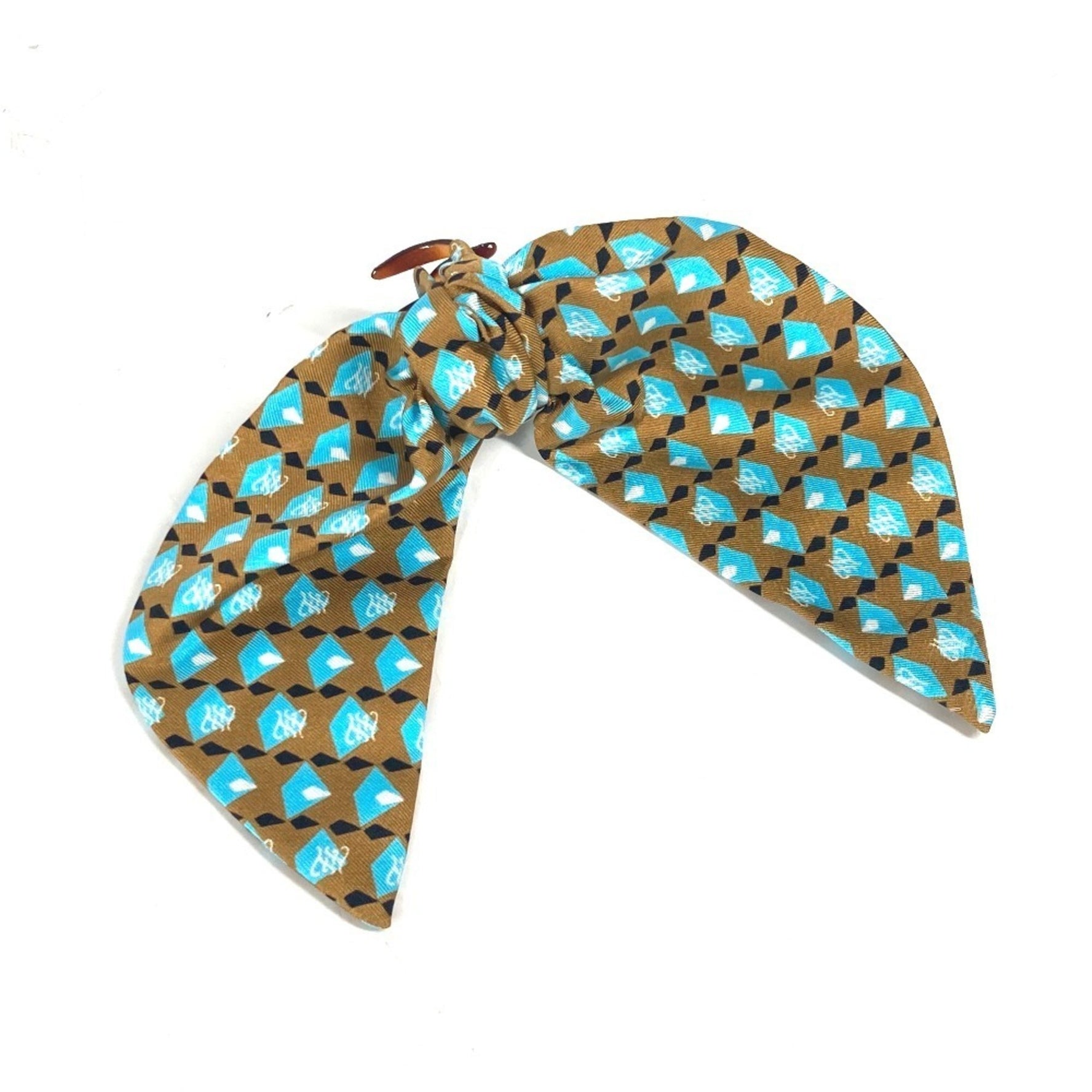 FENDI Logo Hair Clip Accessory Barrette Silk Brown