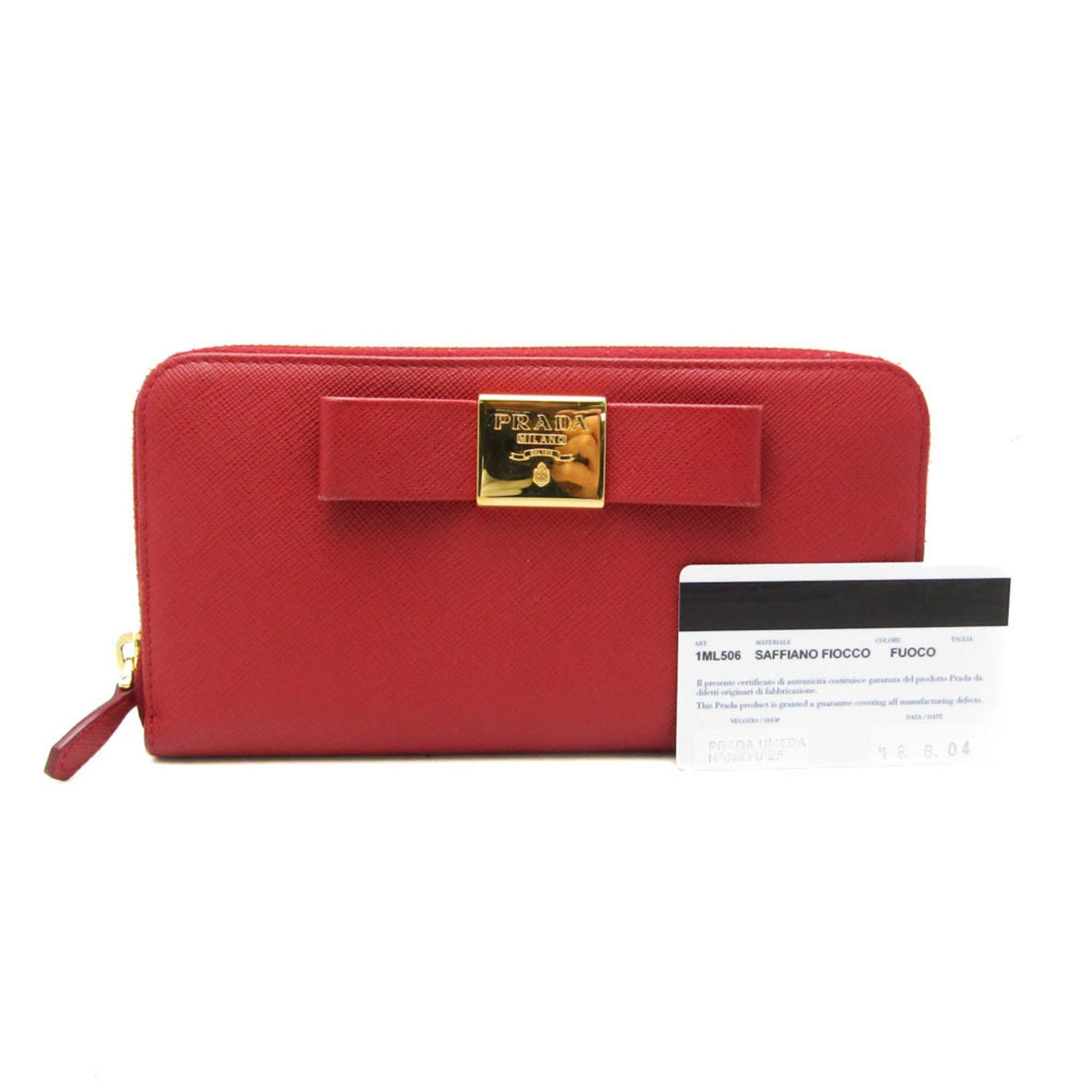 Prada Saffiano SAFFIANO FIOCCO Leather Long Wallet (bi-fold) Red Color