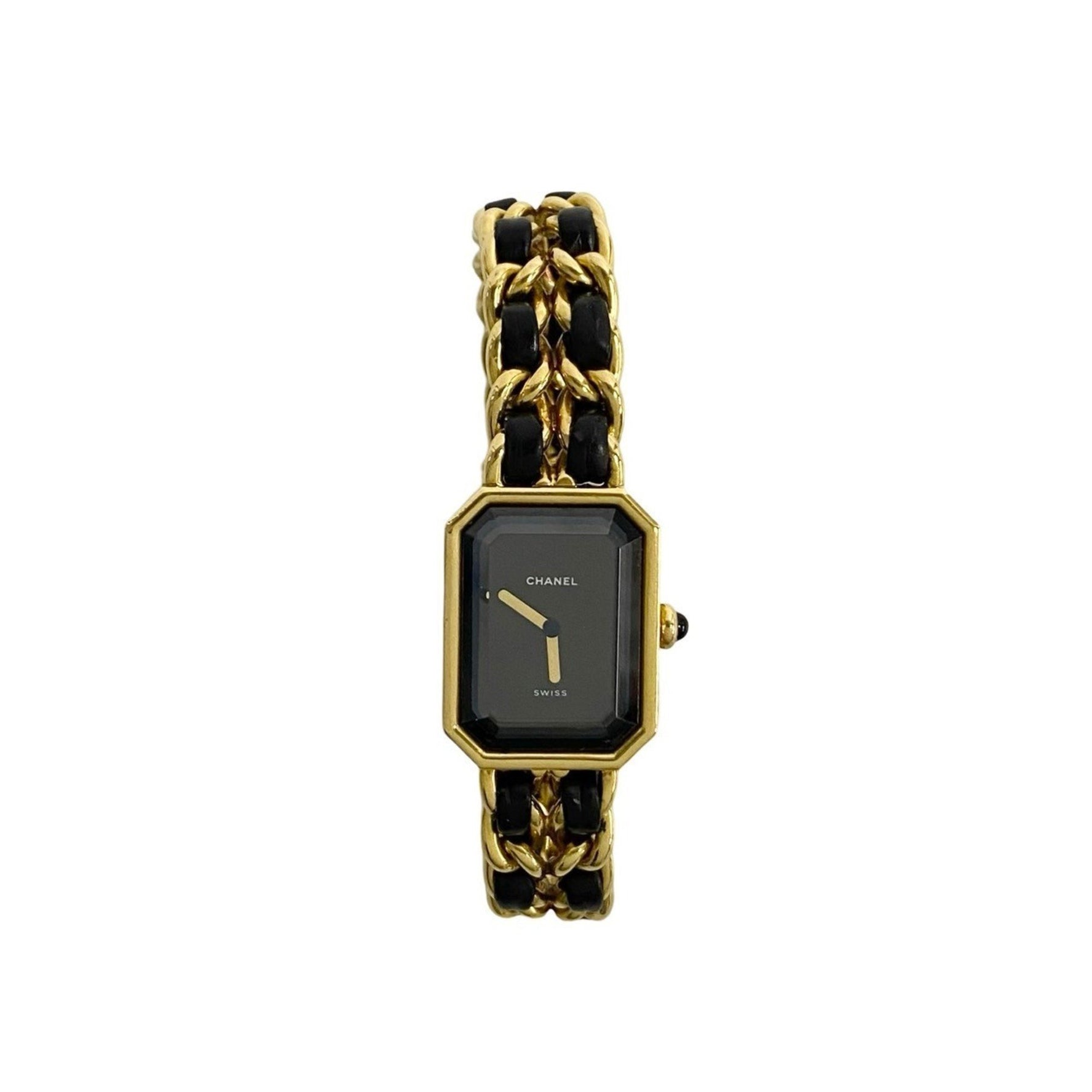 CHANEL Premiere L Quartz Stainless Steel Leather Watch for Women, Gold and Black,