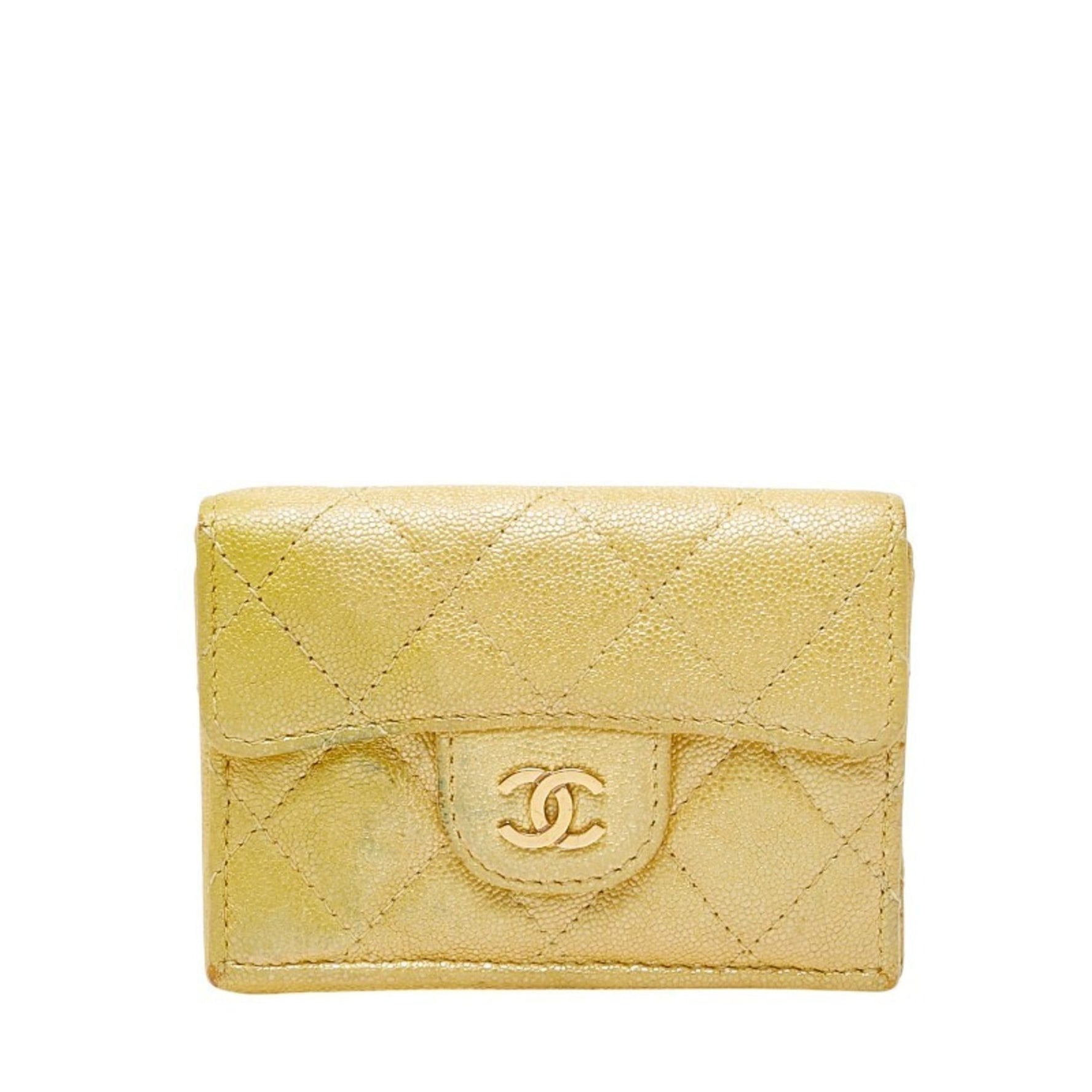 CHANEL Coco Mark Matelasse Tri-fold Compact Wallet in Caviar Skin