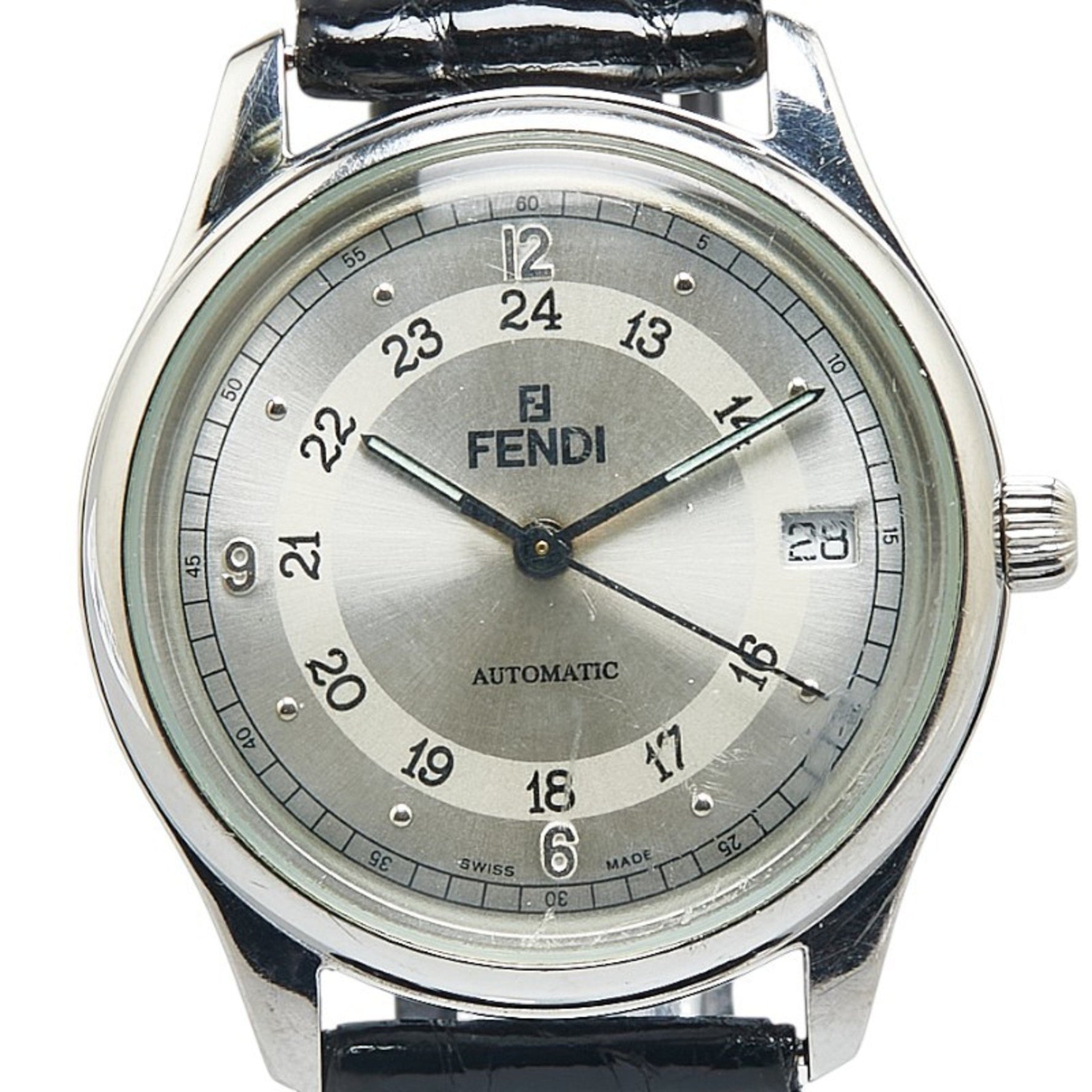 Fendi Horology Strap (Non-Original) 200g Automatic Watch with Silver Dial, Stainless Steel and Leather for Men